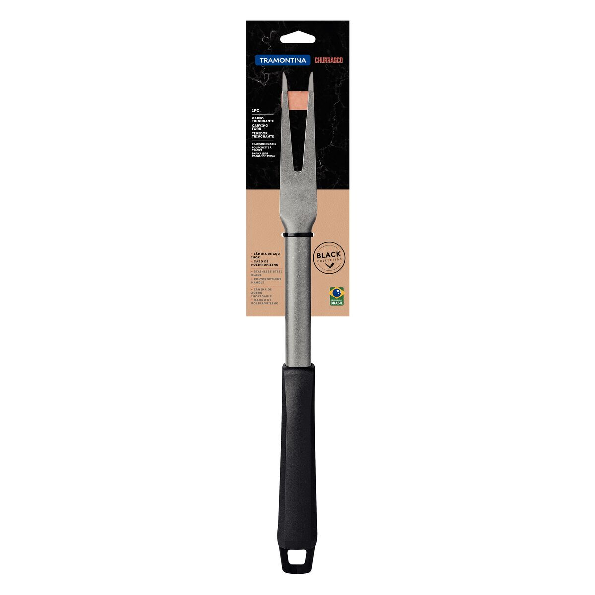 Garfo Trinchante Tramontina Churrasco Black em Aço Inox e Cabo de Polipropileno Preto - 26591100