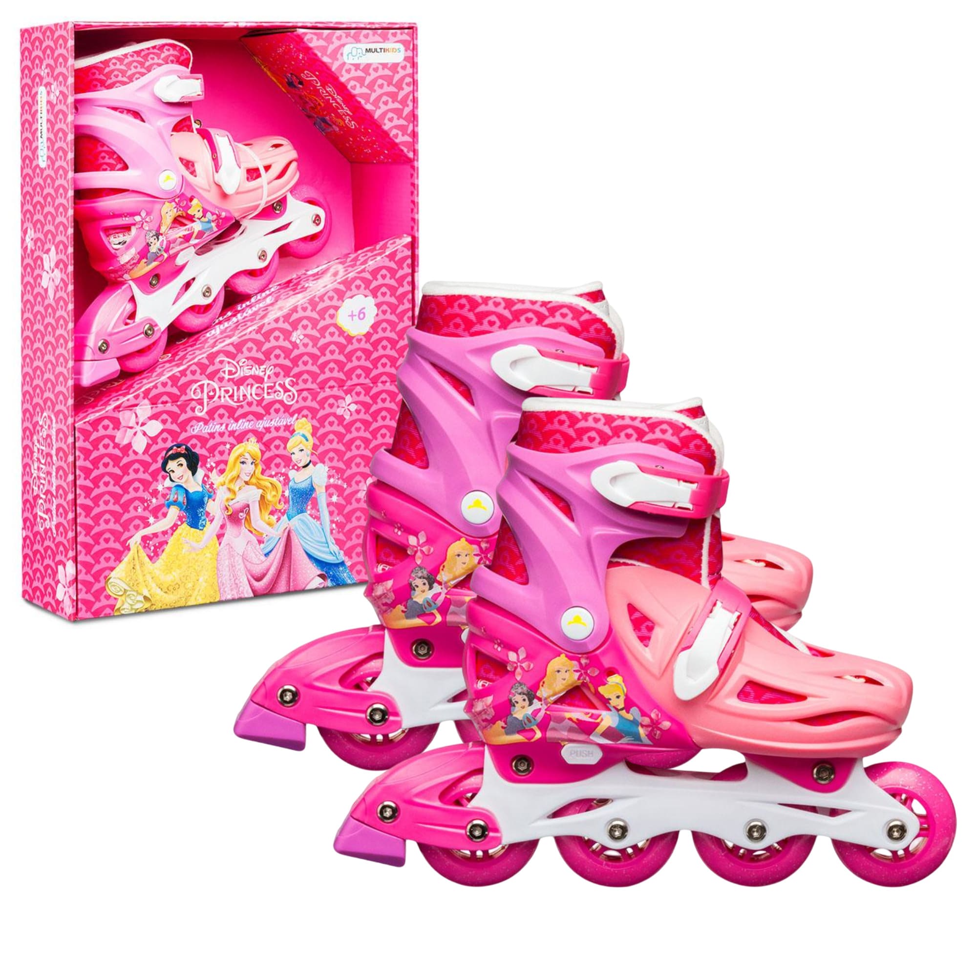 Patins Infantil Inline Ajustável Tamanho 35-38 Disney Princesas até 100 kg Multikids - BR1157