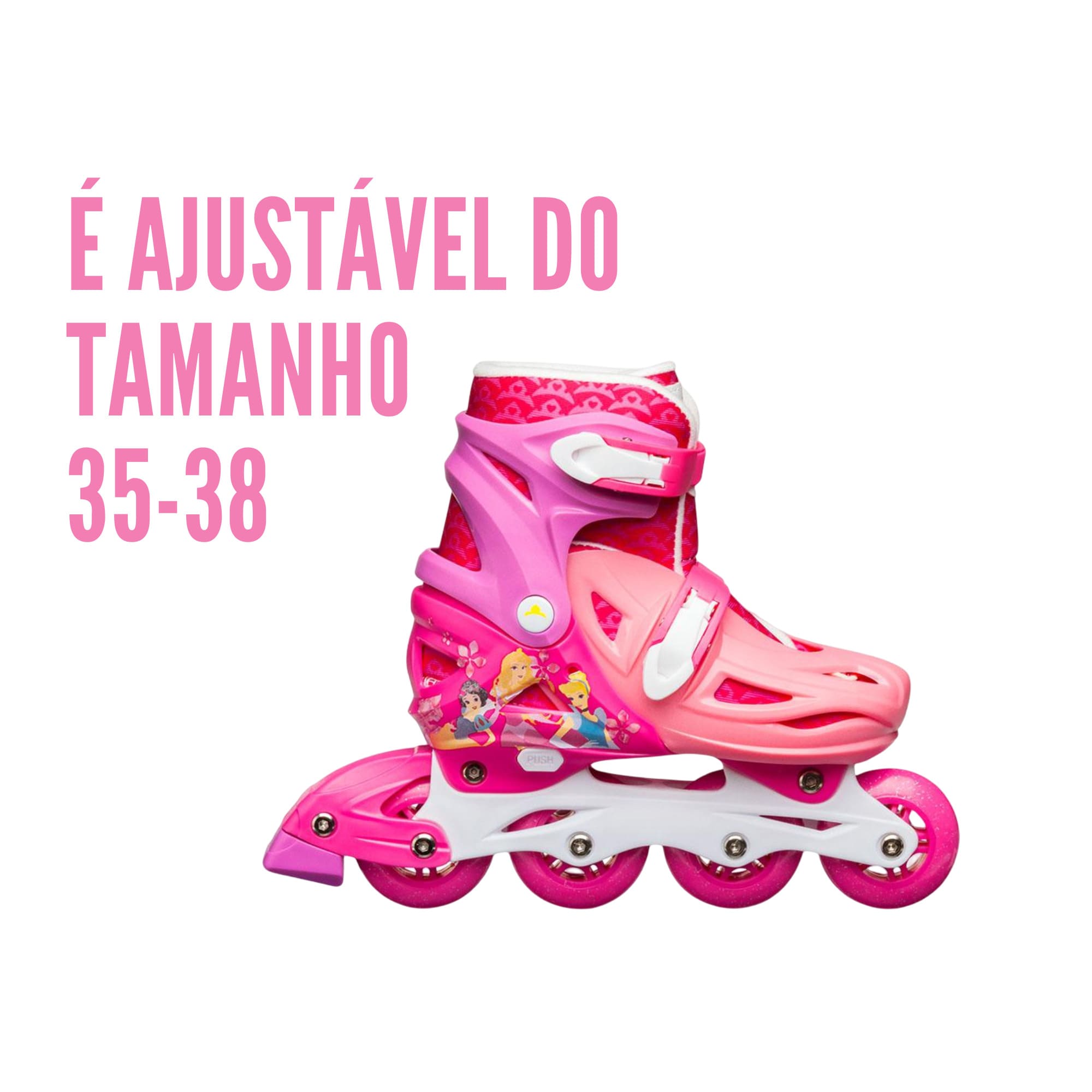 Patins Infantil Inline Ajustável Tamanho 35-38 Disney Princesas até 100 kg Multikids - BR1157
