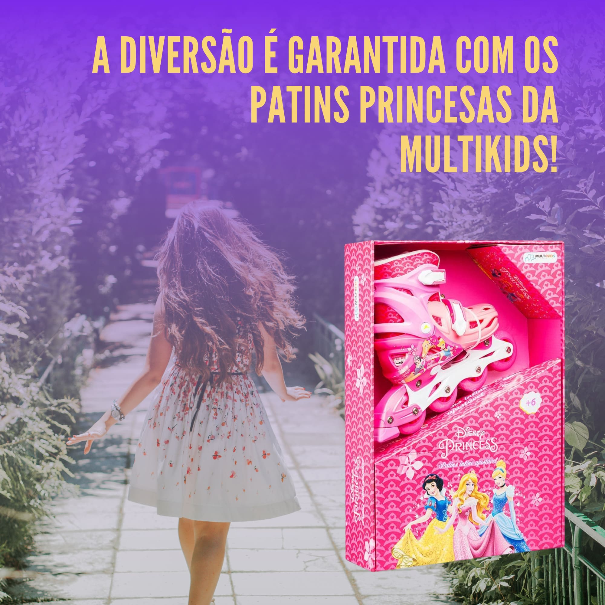Patins Infantil Inline Ajustável Tamanho 35-38 Disney Princesas até 100 kg Multikids - BR1157