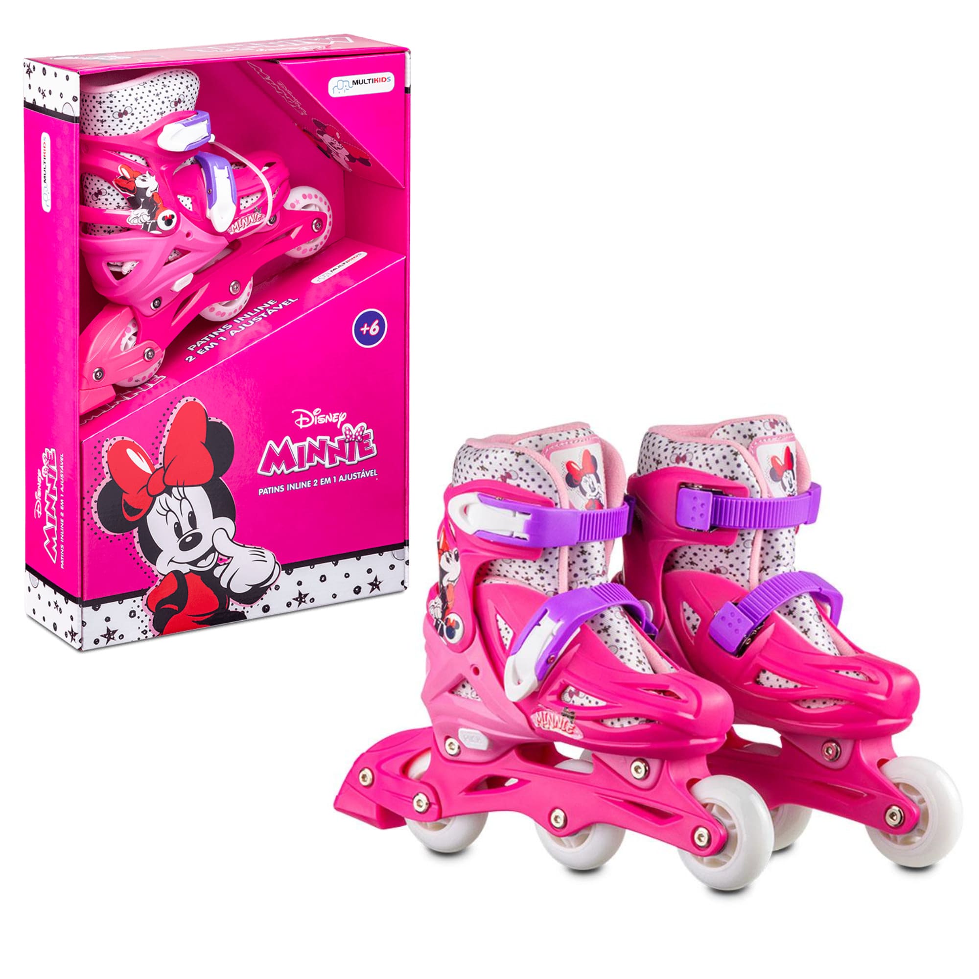 Patins Inline Ajustavel Minnie 2 em 1 Tamanho 31-34 Multikids - BR1160