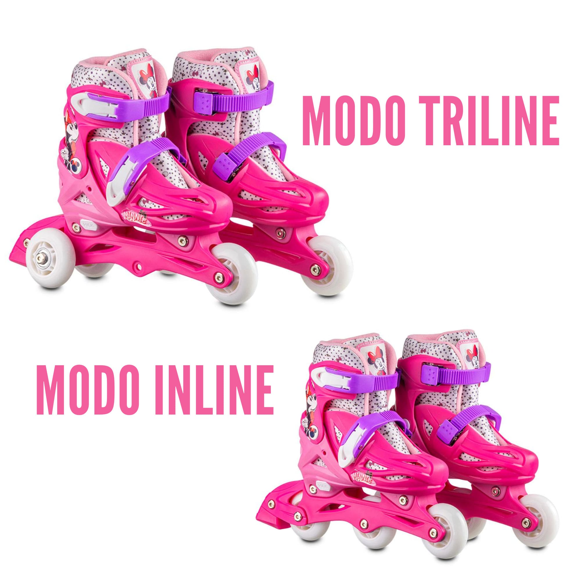 Patins Inline Ajustavel Minnie 2 em 1 Tamanho 31-34 Multikids - BR1160