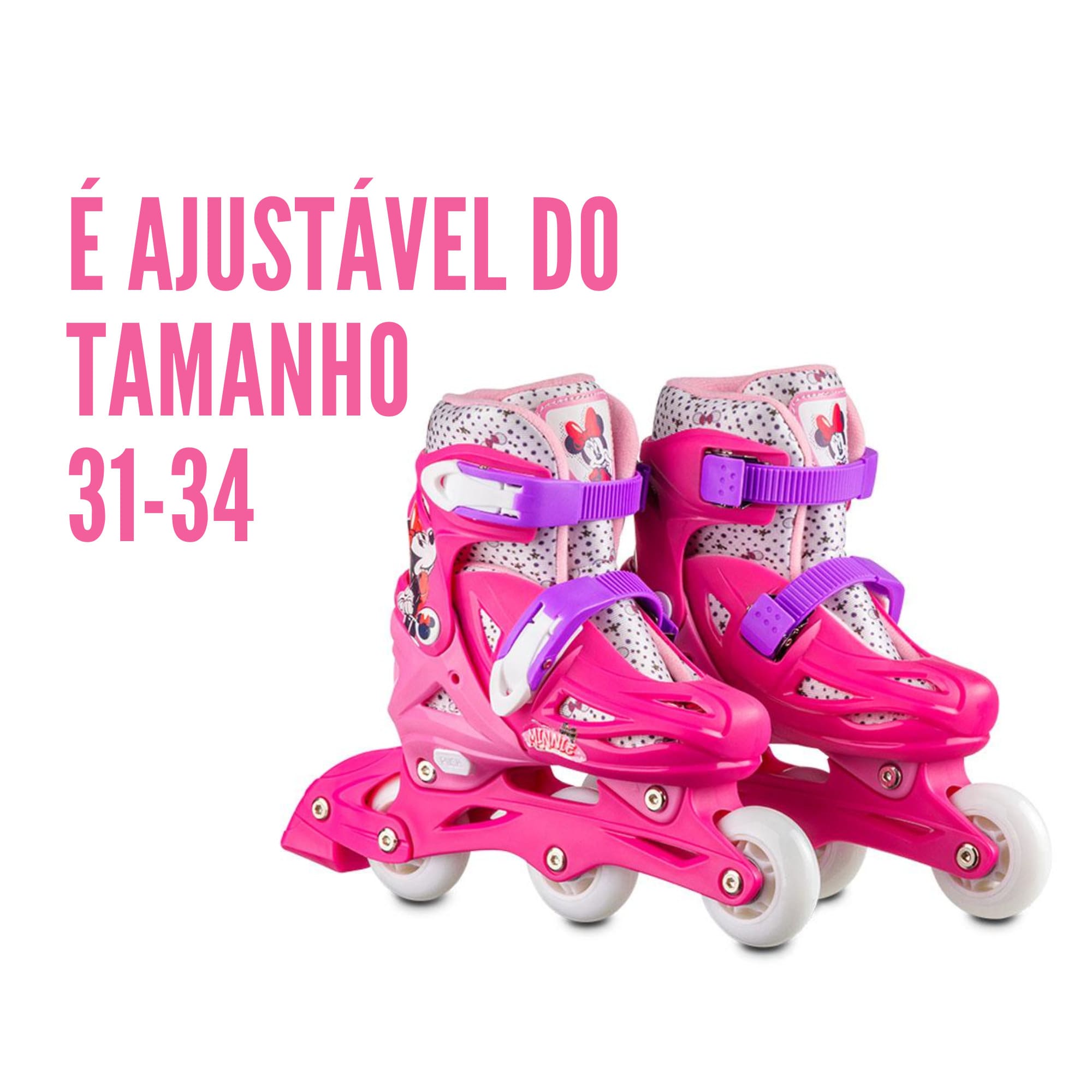 Patins Inline Ajustavel Minnie 2 em 1 Tamanho 31-34 Multikids - BR1160