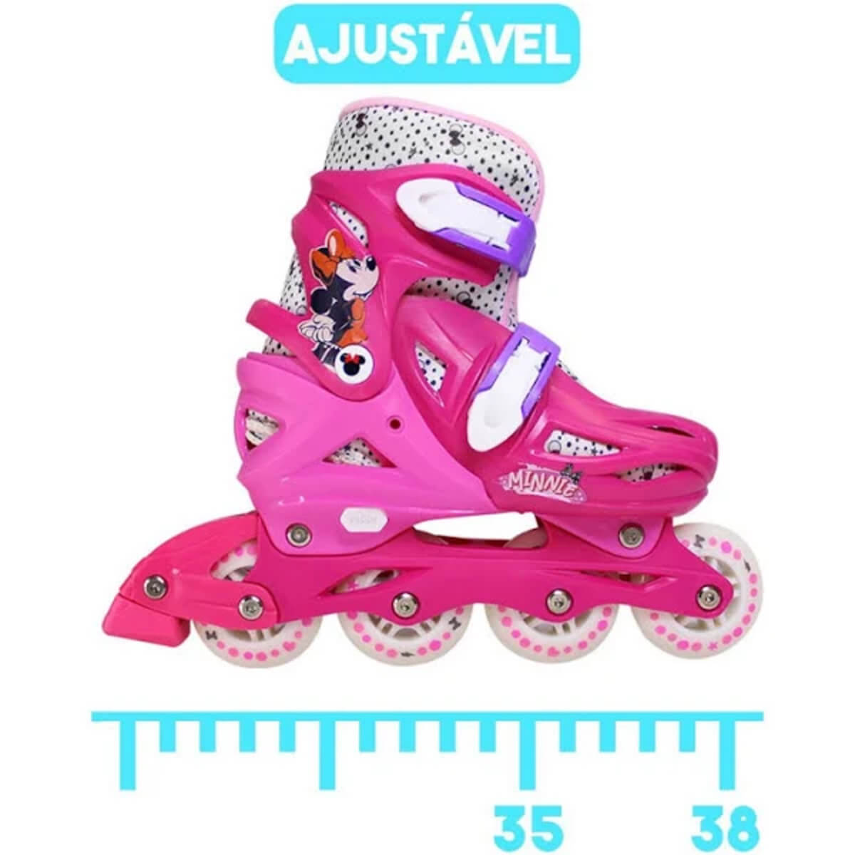 Patins Infantil Inline Ajustável Minnie Tamanho 35-38 Multikids - BR1161