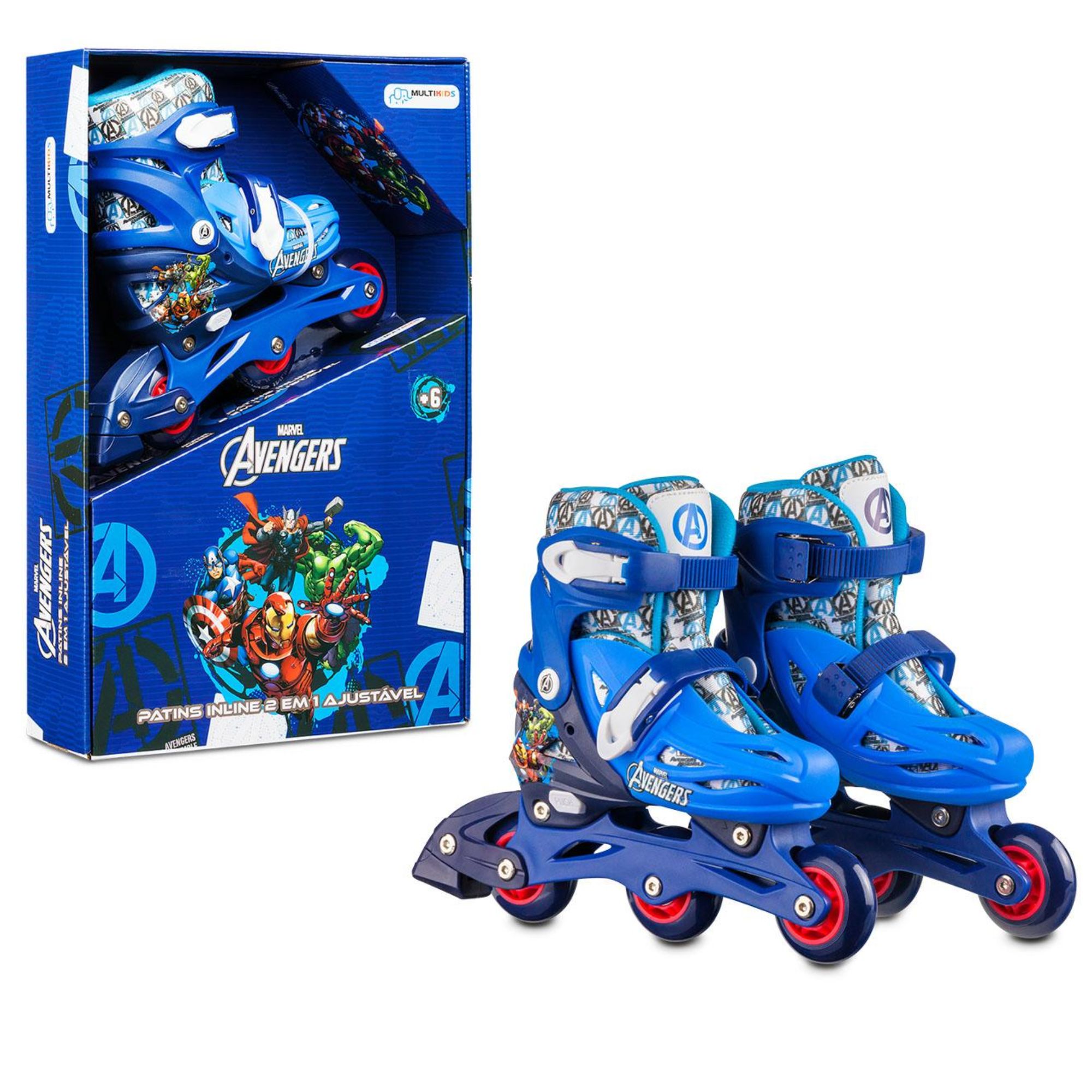 Patins Infantil Inline ou Triline 2 Em 1 Tam 31-34 Vingadores Multikids - BR1164
