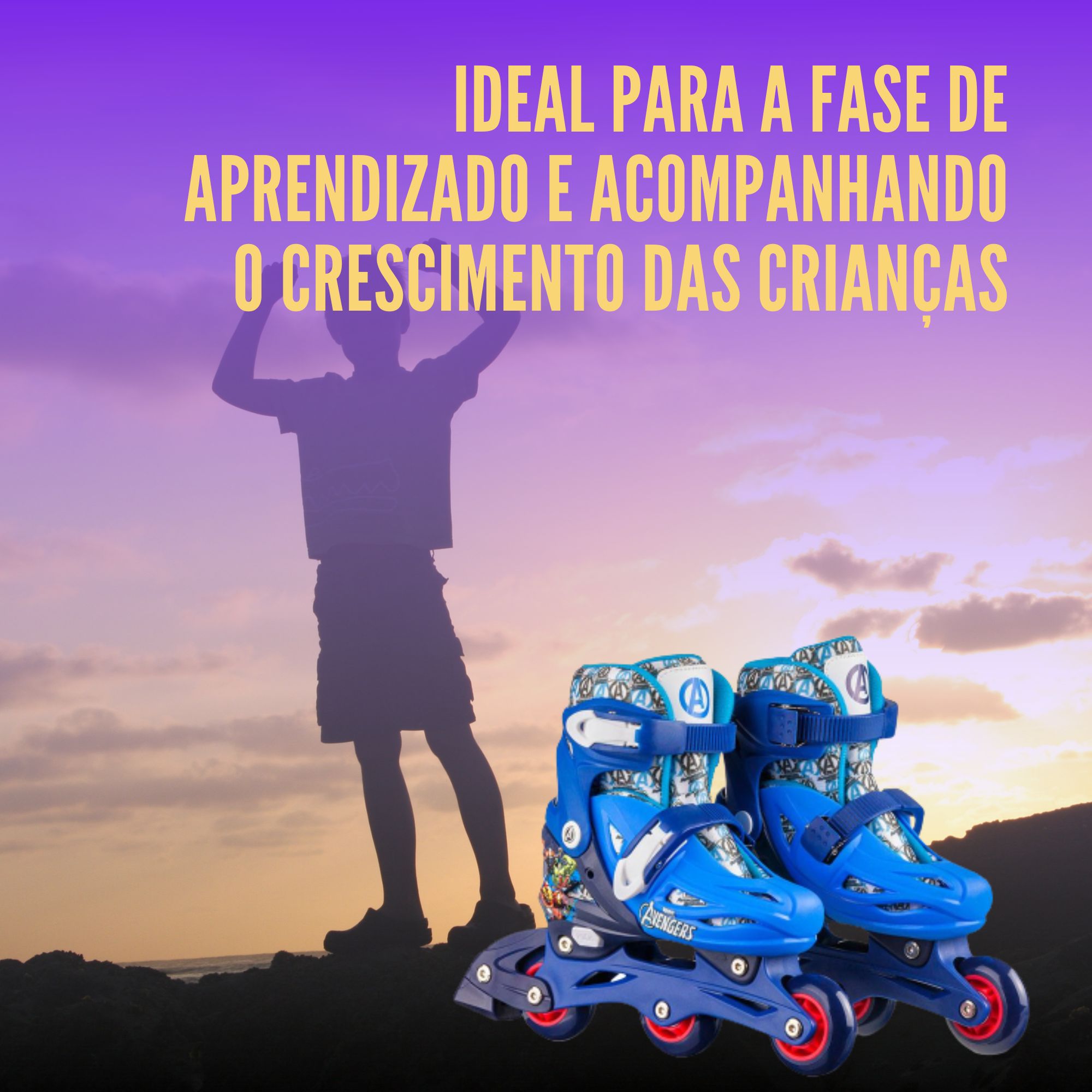 Patins Infantil Inline ou Triline 2 Em 1 Tam 31-34 Vingadores Multikids - BR1164