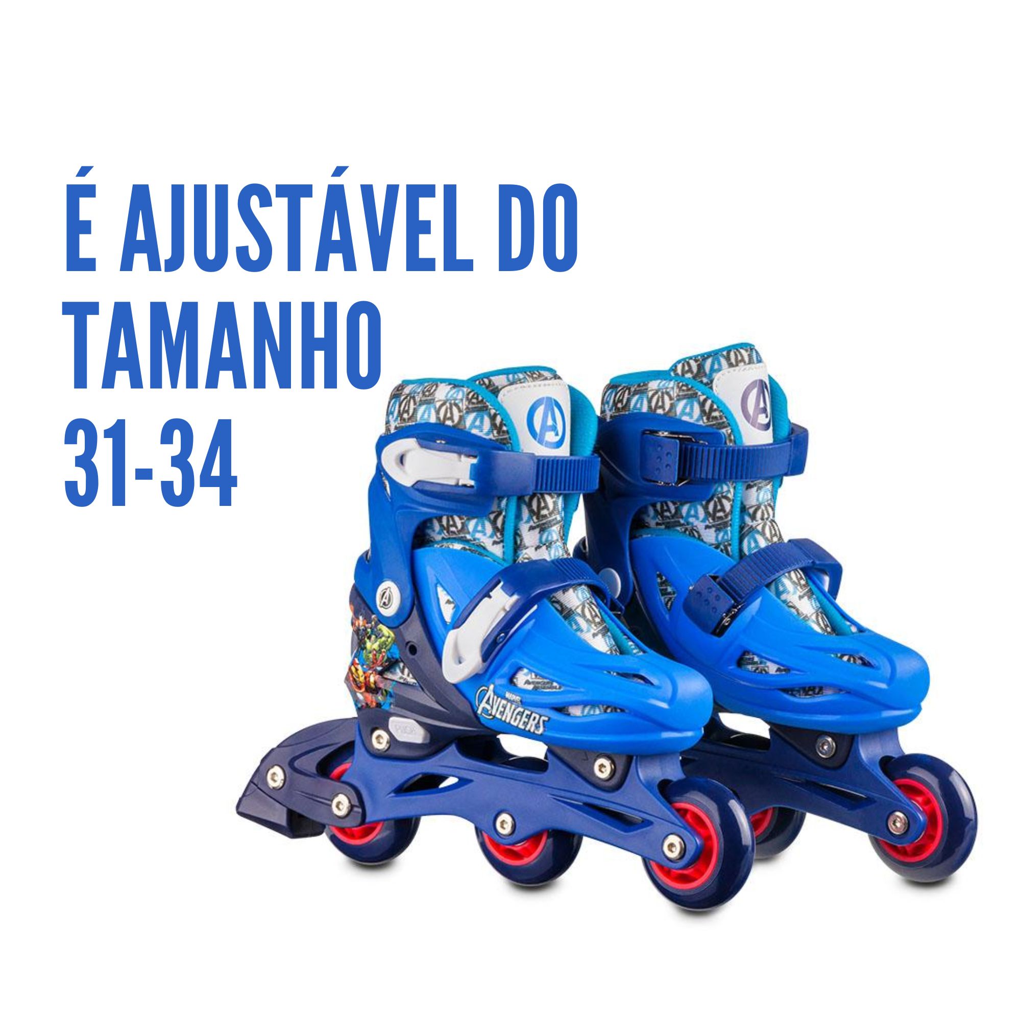 Patins Infantil Inline ou Triline 2 Em 1 Tam 31-34 Vingadores Multikids - BR1164