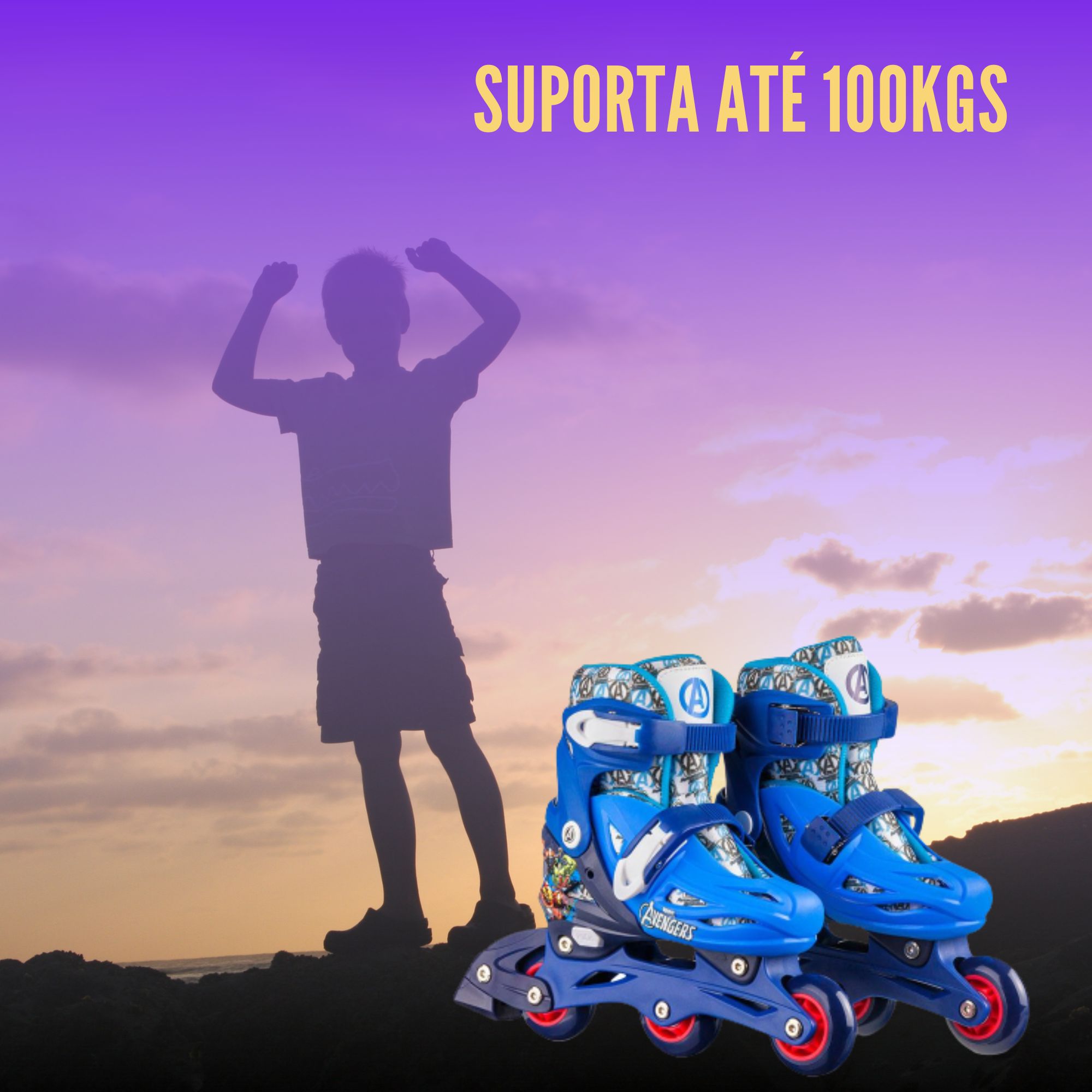 Patins Infantil Inline ou Triline 2 Em 1 Tam 31-34 Vingadores Multikids - BR1164