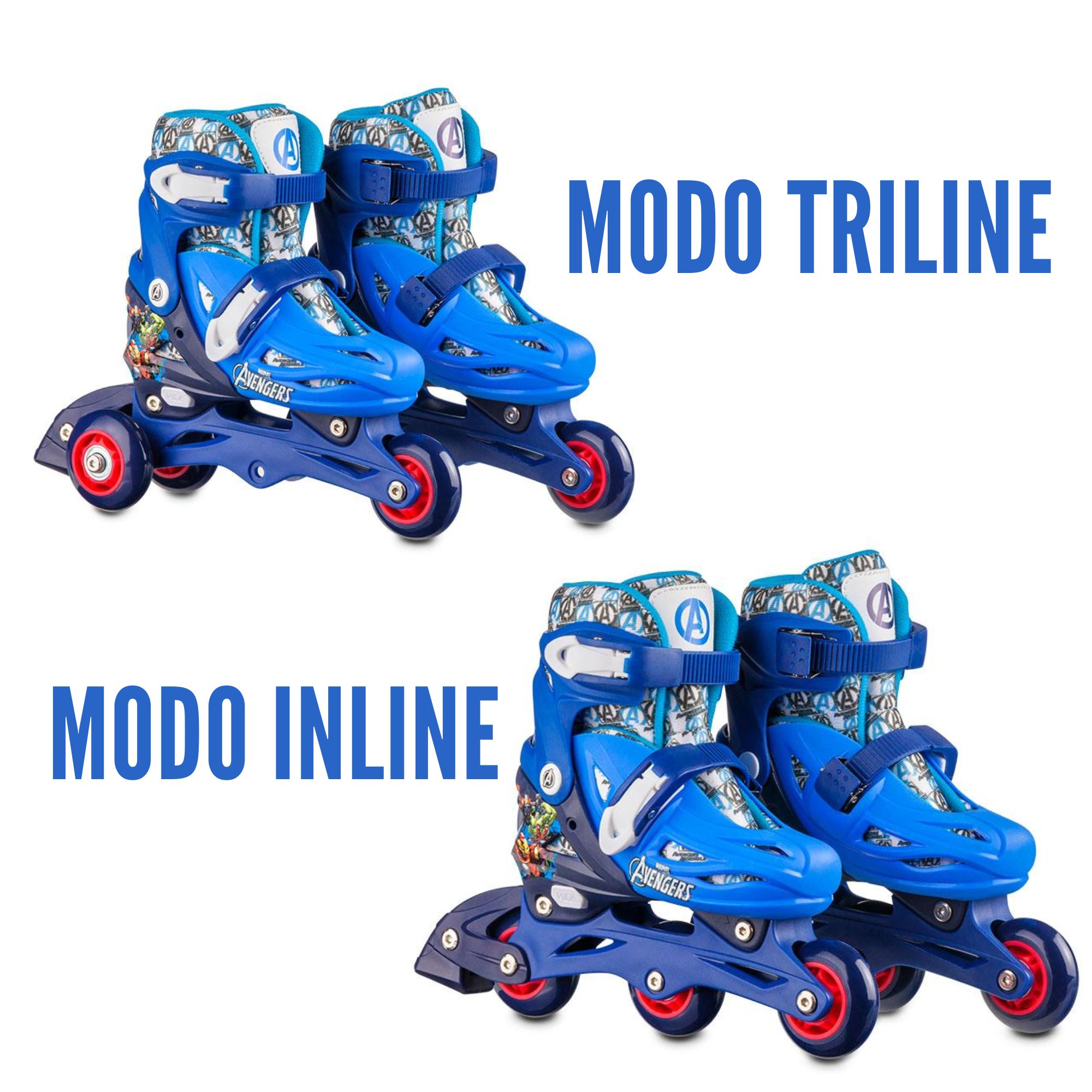 Patins Infantil Inline ou Triline 2 Em 1 Tam 31-34 Vingadores Multikids - BR1164