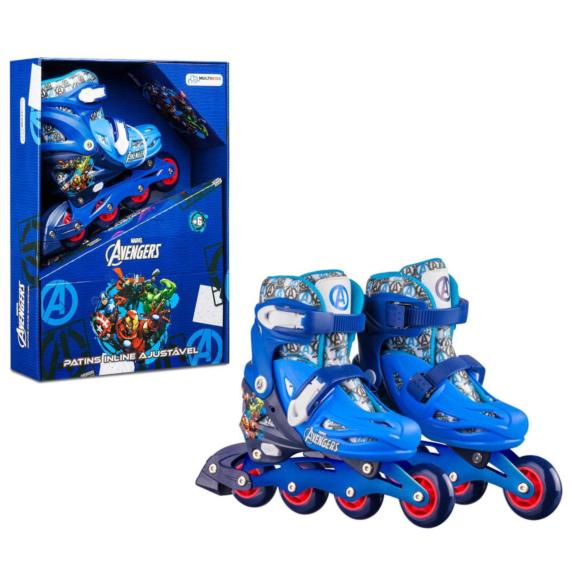 Patins Infantil Inline Ajustável Tamanho 35-38 Vingadores Multikids - BR1165