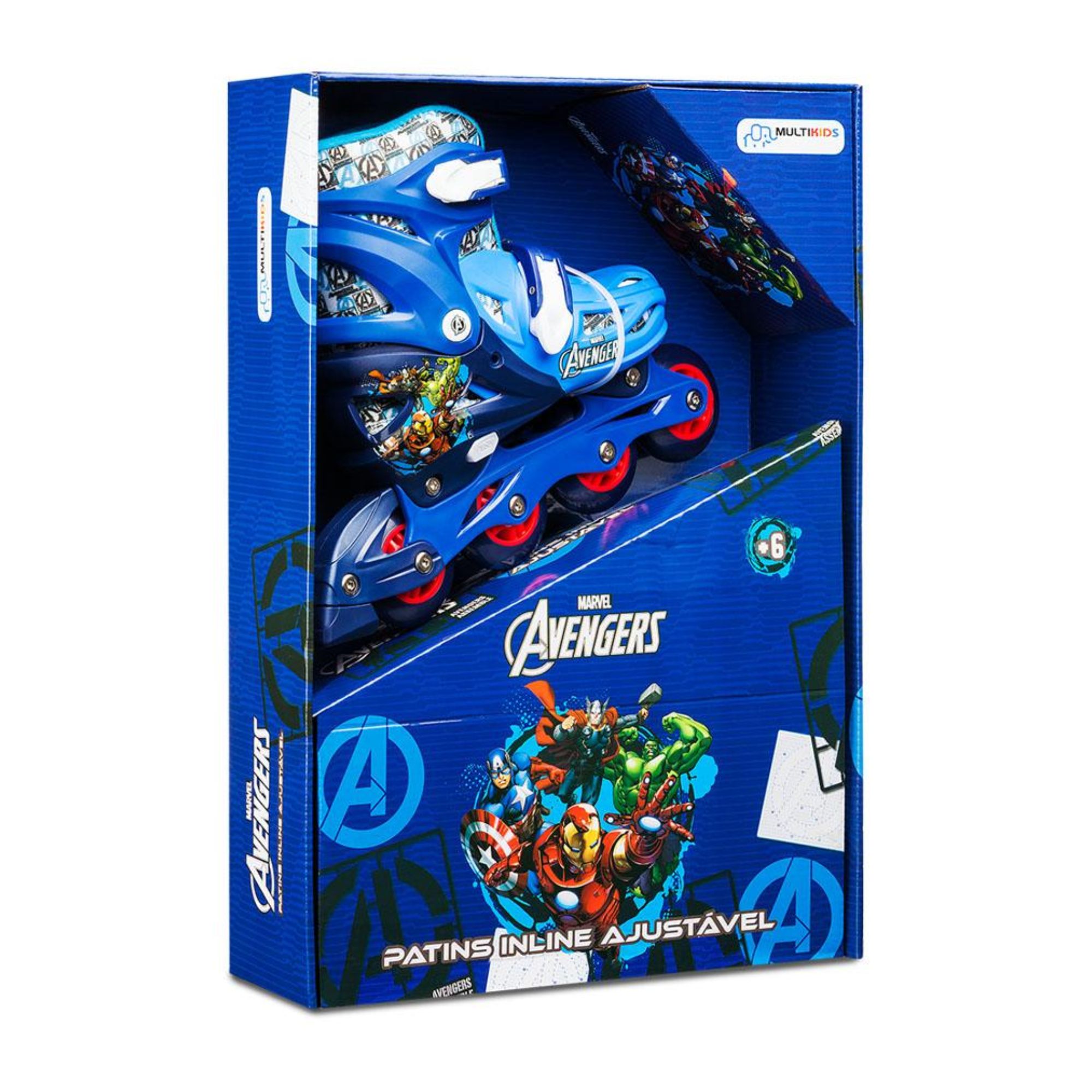 Patins Infantil Inline Ajustável Tamanho 35-38 Vingadores Multikids - BR1165