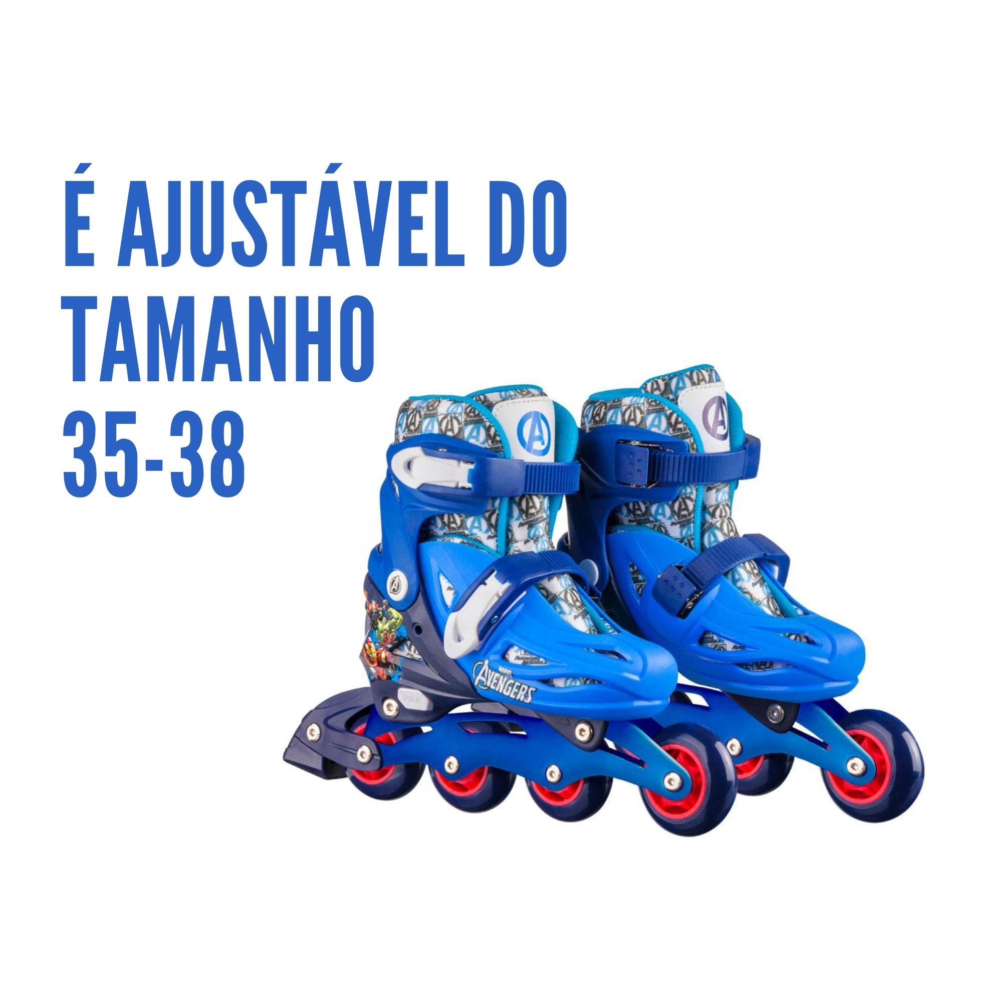 Patins Infantil Inline Ajustável Tamanho 35-38 Vingadores Multikids - BR1165