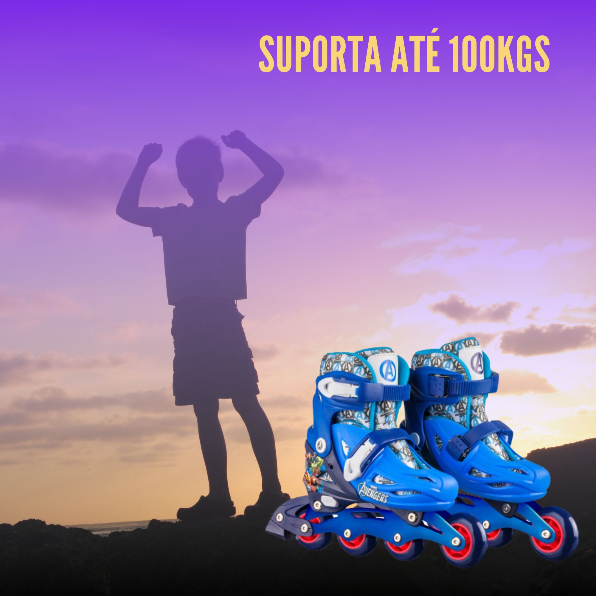 Patins Infantil Inline Ajustável Tamanho 35-38 Vingadores Multikids - BR1165
