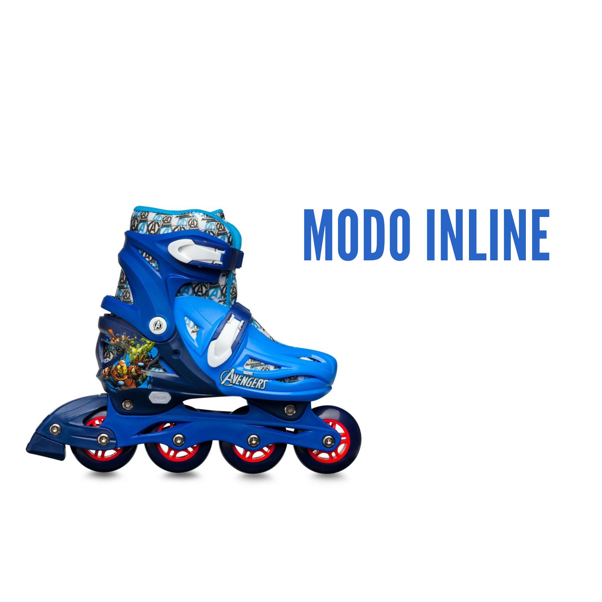 Patins Infantil Inline Ajustável Tamanho 35-38 Vingadores Multikids - BR1165