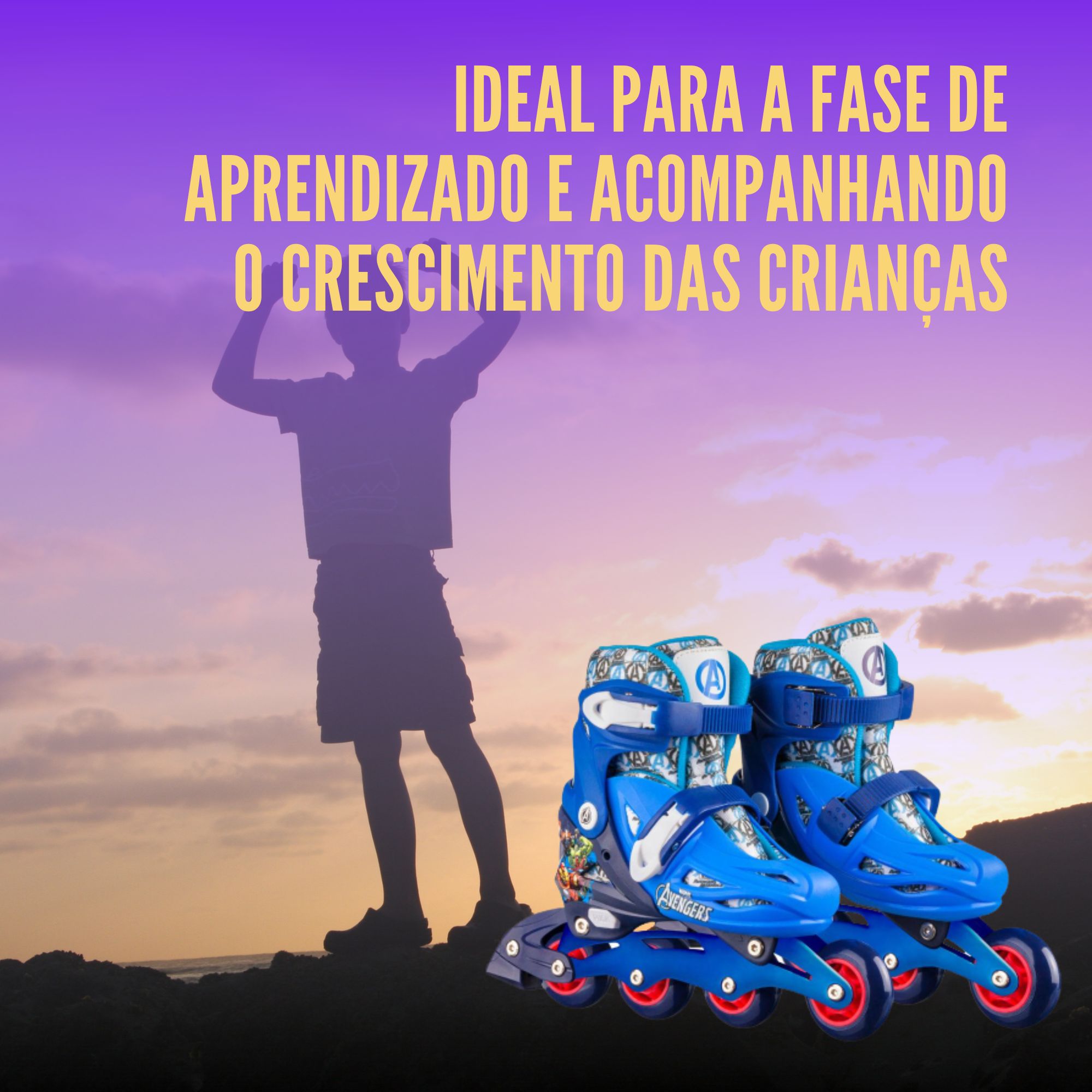 Patins Infantil Inline Ajustável Tamanho 35-38 Vingadores Multikids - BR1165