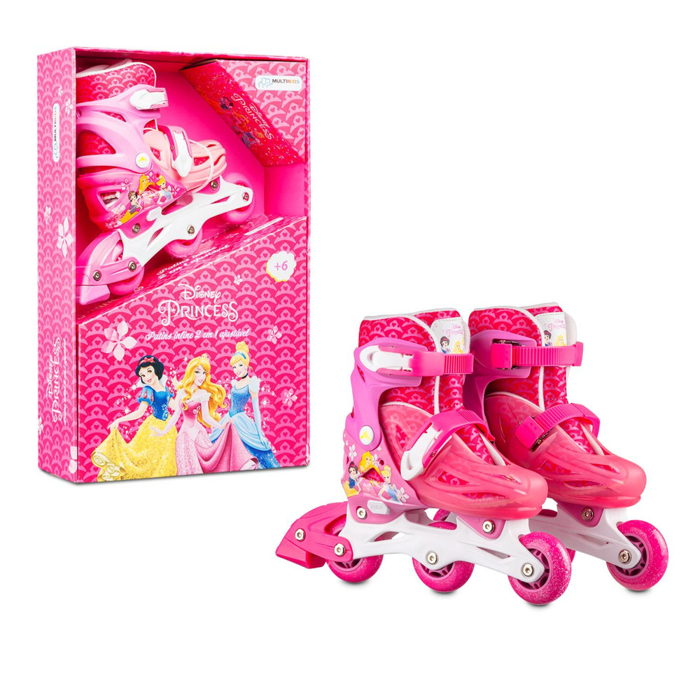 Patins Infantil Inline 2 Em1 Princesas Tam 31-34 Rosa Multikids - BR1156