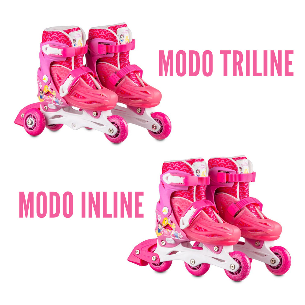 Patins Infantil Inline 2 Em1 Princesas Tam 31-34 Rosa Multikids - BR1156