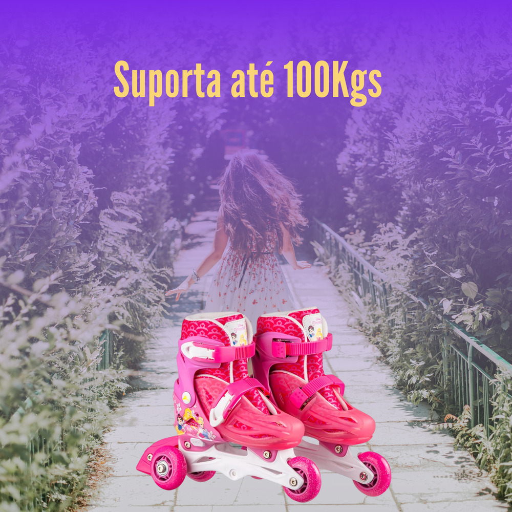 Patins Infantil Inline 2 Em1 Princesas Tam 31-34 Rosa Multikids - BR1156