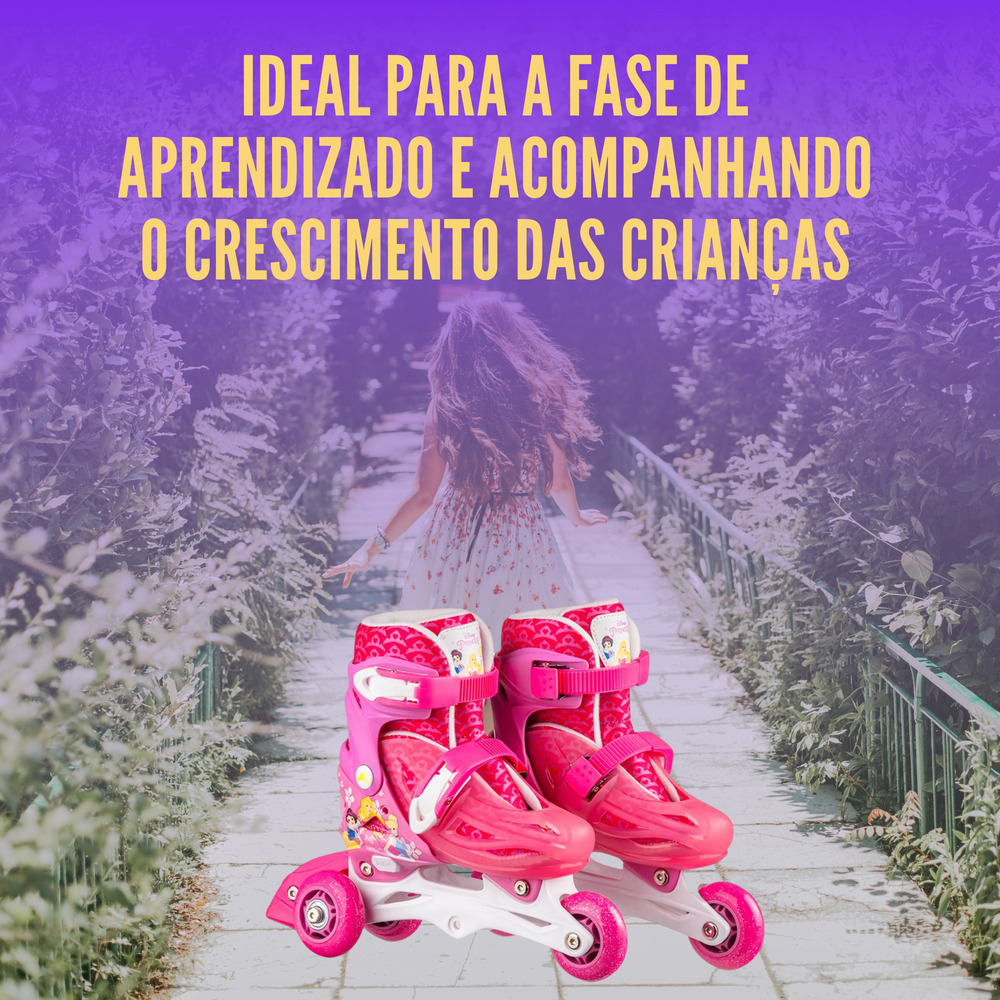 Patins Infantil Inline 2 Em1 Princesas Tam 31-34 Rosa Multikids - BR1156