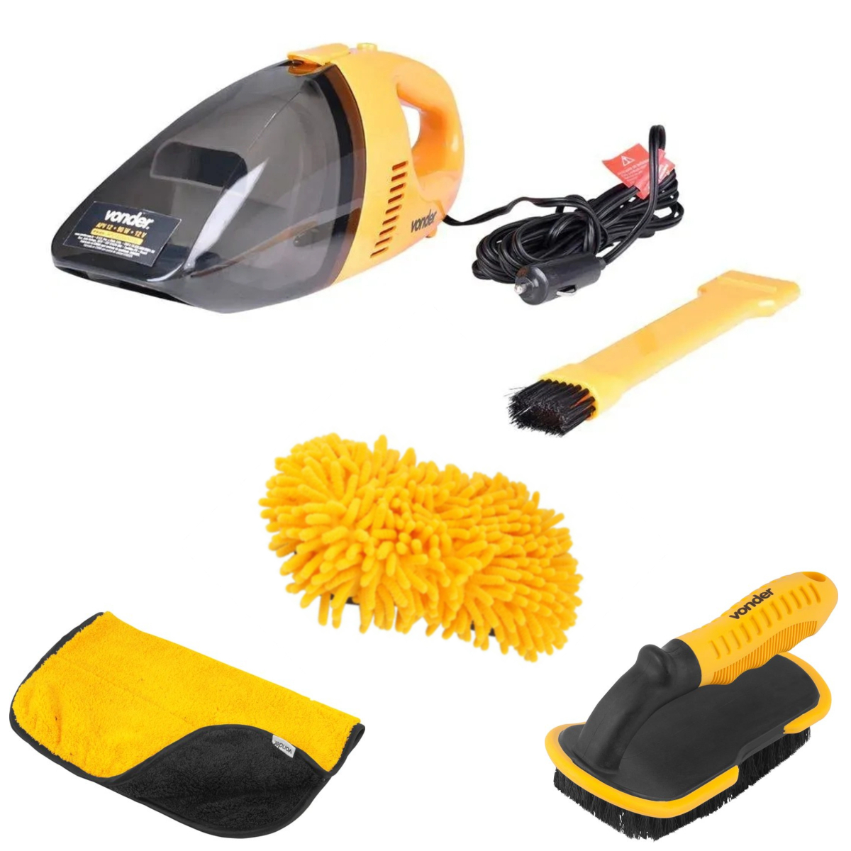 COMP Kit Limpeza Automotiva Com Aspirador de Pó / Escova / Toalha e Esponja Vonder