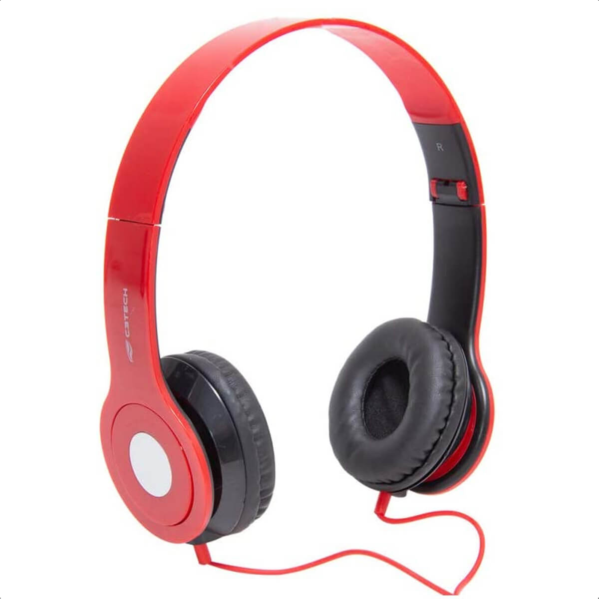 Headset Fone de Ouvido On-Ear Dobrável Com Microfone e Cabo Vermelho C3 Tech - PH-100RD