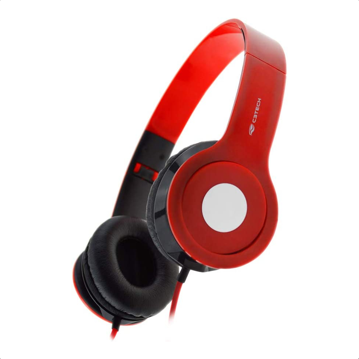 Headset Fone de Ouvido On-Ear Dobrável Com Microfone e Cabo Vermelho C3 Tech - PH-100RD