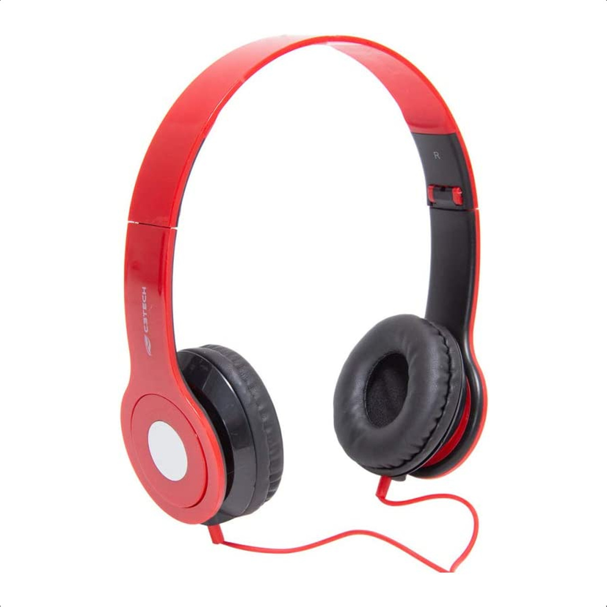 Headset Fone de Ouvido On-Ear Dobrável Com Microfone e Cabo Vermelho C3 Tech - PH-100RD