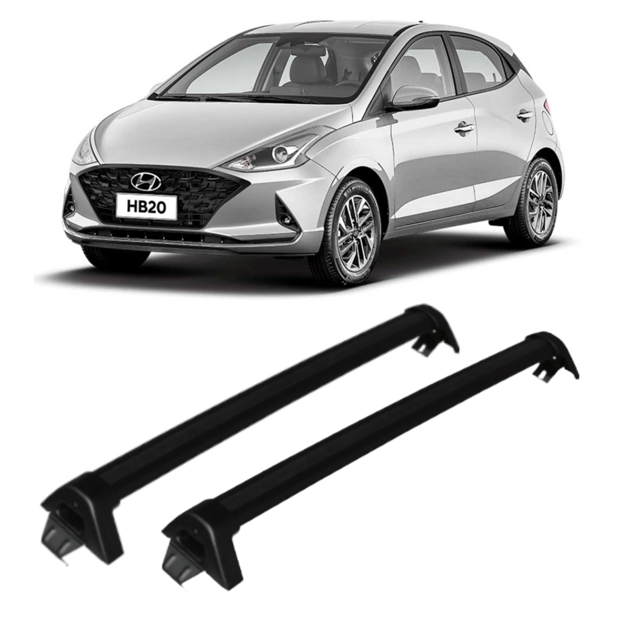 Rack HB20 2020 Hatch em diante Preto, até 45kg, Ponteiras Nylon, S/ furos, Projecar - HY-1037