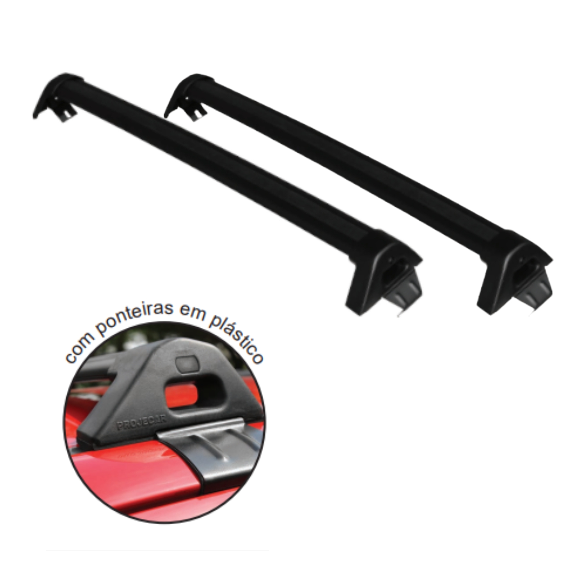 Rack HB20 2020 Hatch em diante Preto, até 45kg, Ponteiras Nylon, S/ furos, Projecar - HY-1037