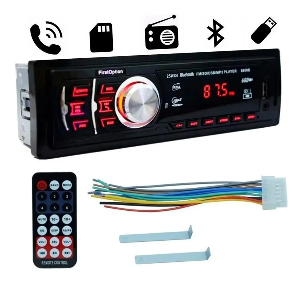 COMP Som Automotivo MP3 BT 6630 Controle First Option -M-6630BN + Par de Bravox 6" B3X60X