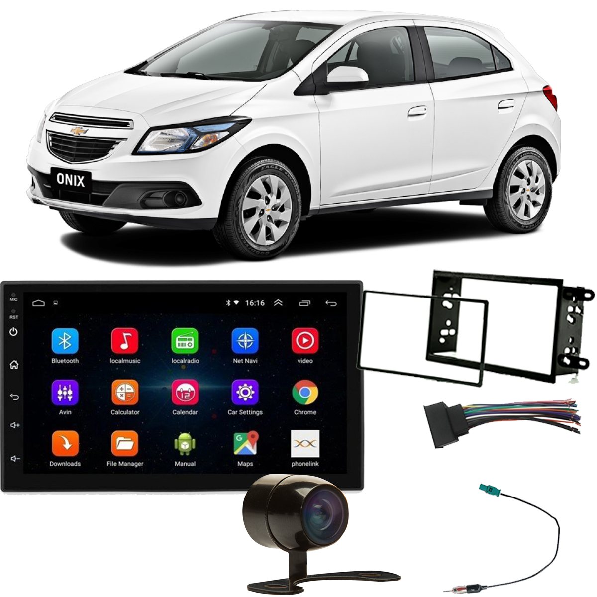 COMP Kit Central Multimídia Universal Chevrolet Onix 2012 a 2020 7 pol MP5 Android 9.1 - JR8