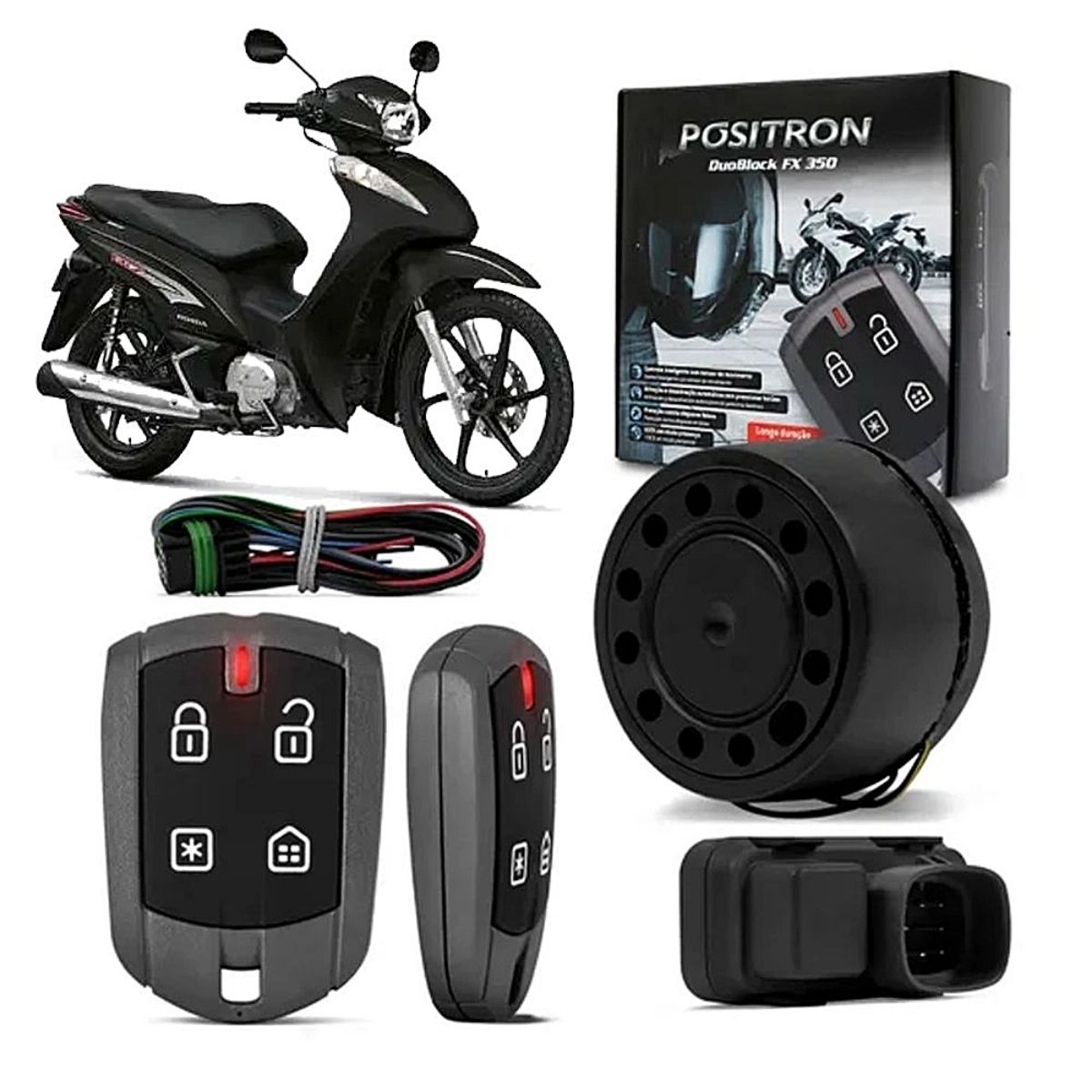 Alarme Moto Positron Dedicado Duoblock FX 350 Honda BIZ 18/20 G8 Sensor de Movimento 2 Controles