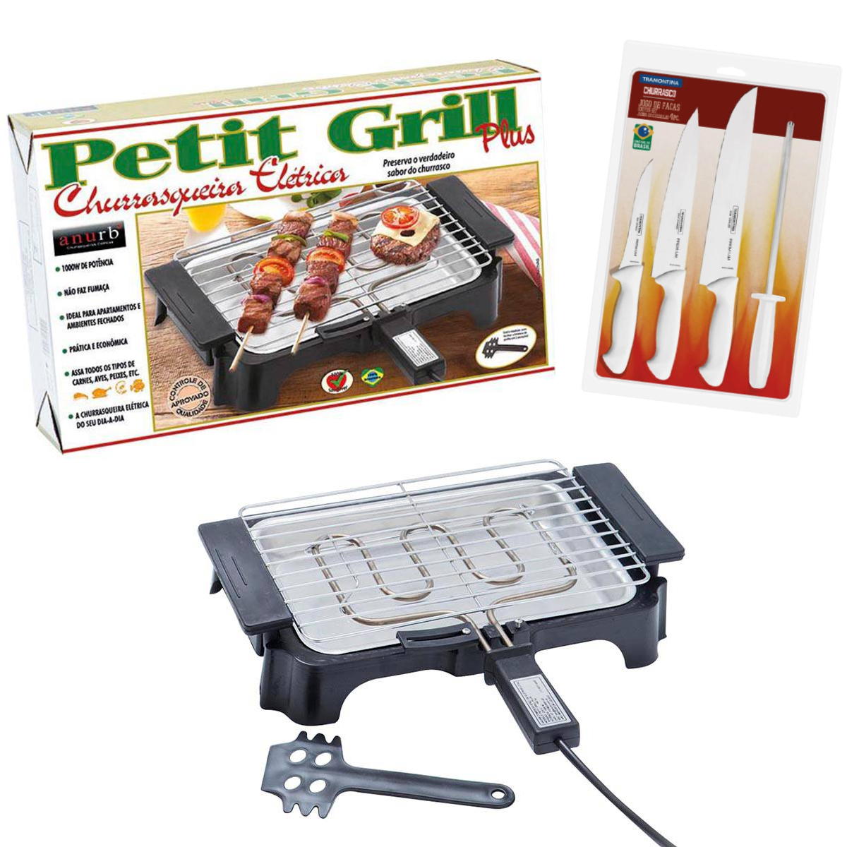 COMP Kit para Churrasco com Churrasqueira Elétrica 127V e Jogo de Facas