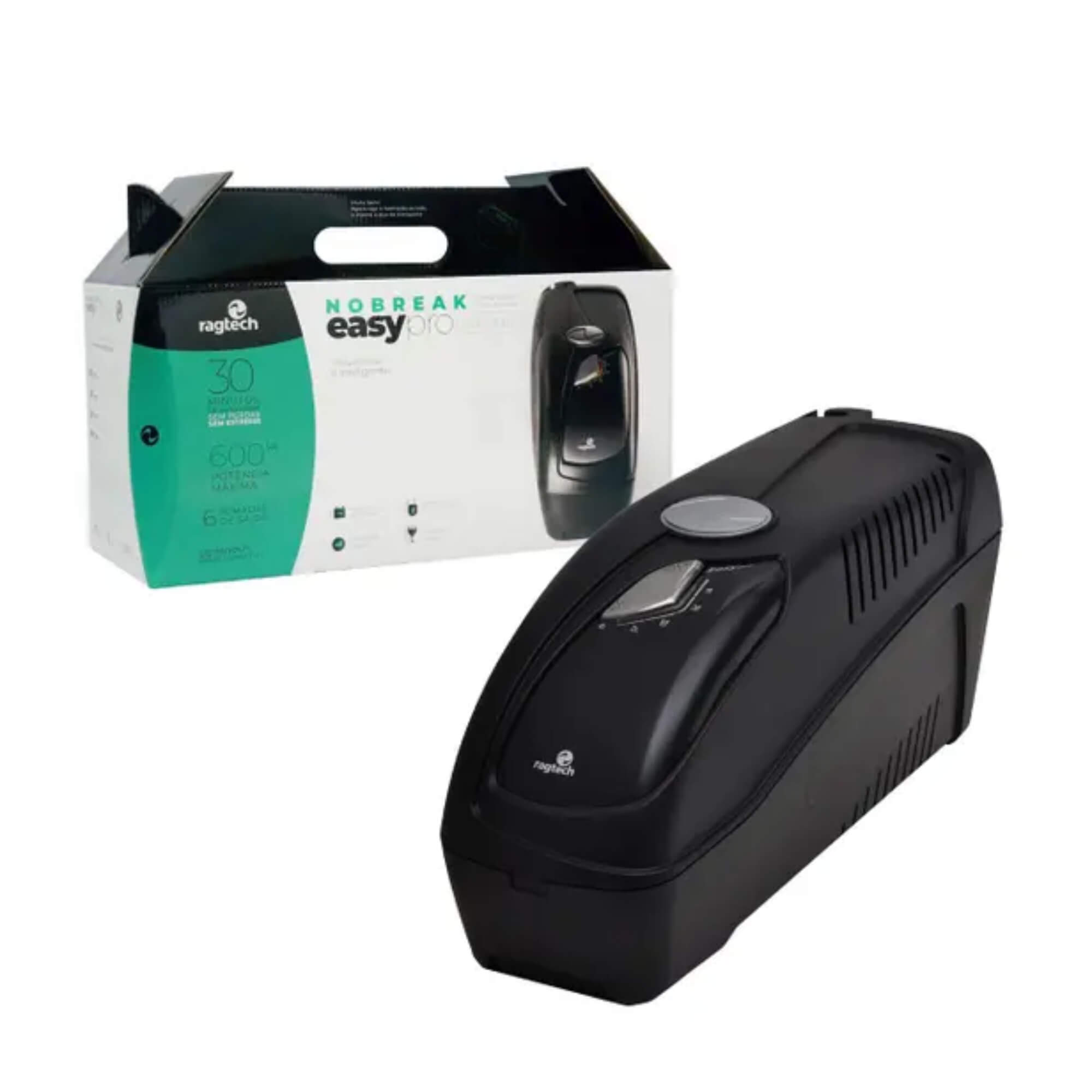 Nobreak Ragtech 600VA 4160 Senoidal Easy Pro Automático Preto Bivolt 6 Tomadas 20NEP4160
