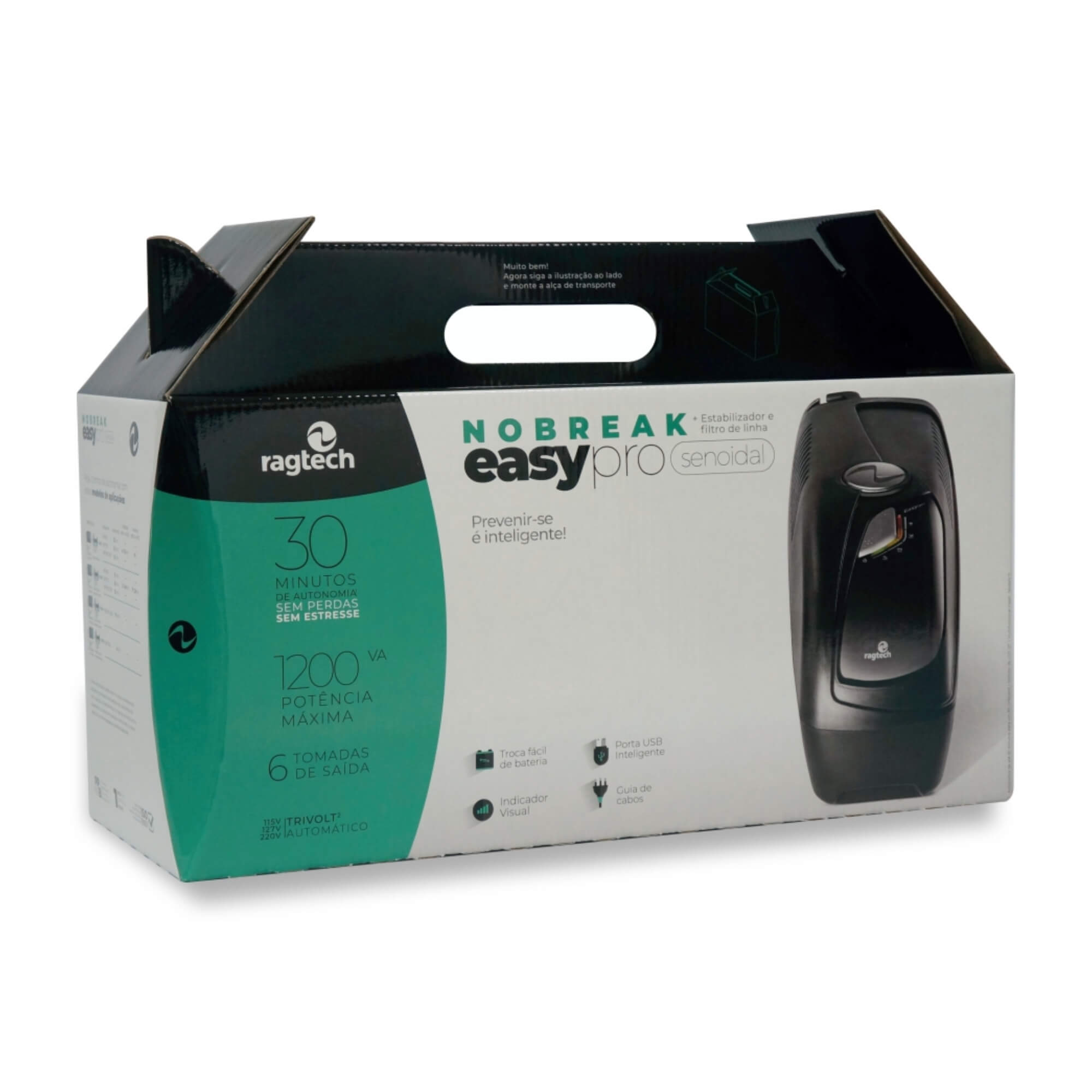 Nobreak Ragtech 600VA 4160 Senoidal Easy Pro Automático Preto Bivolt 6 Tomadas 20NEP4160