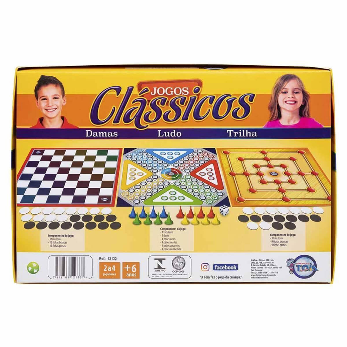 Jogos Clássicos 3 em 1 Damas/Ludo/Trilha Tóia - 12133