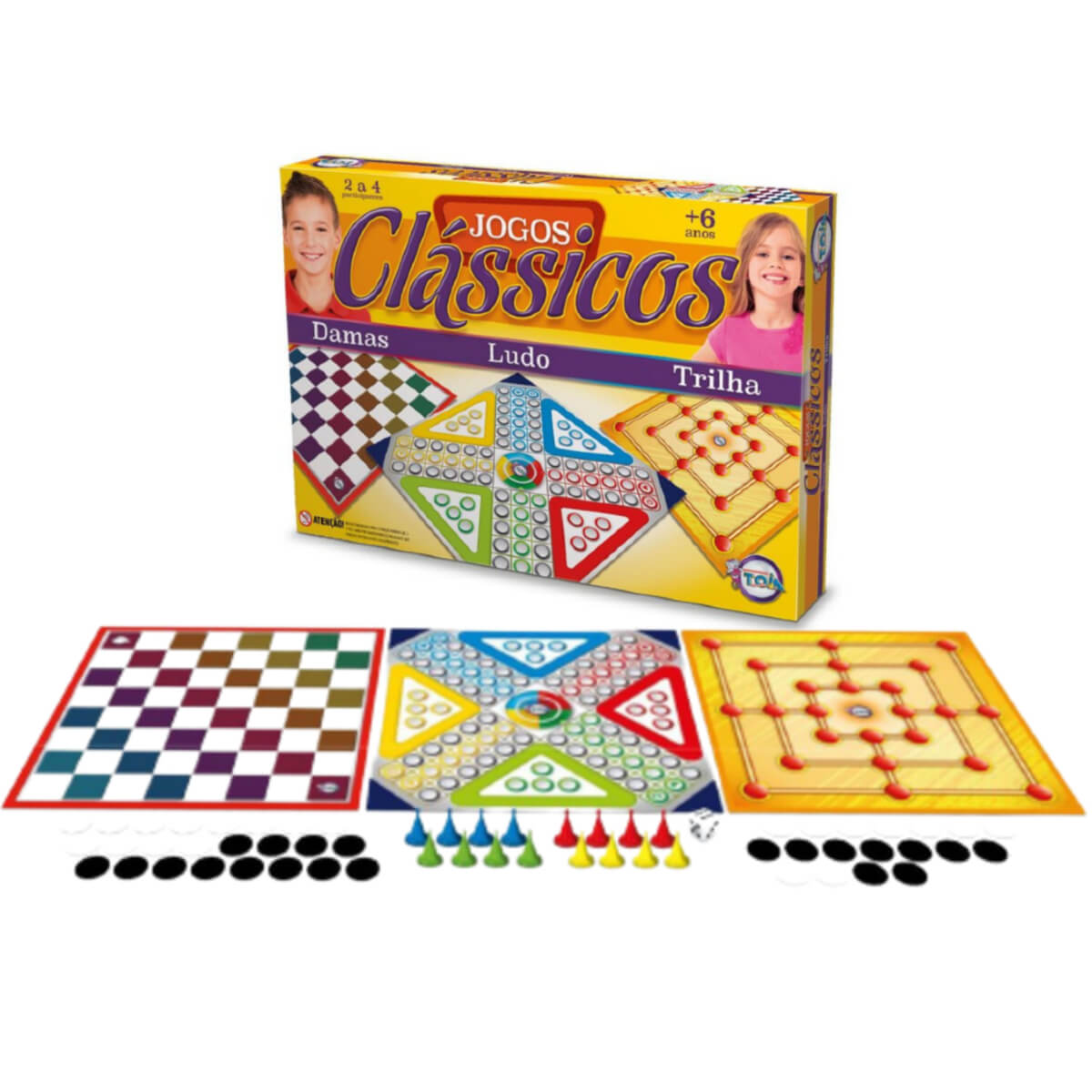 Jogos Clássicos 3 em 1 Damas/Ludo/Trilha Tóia - 12133