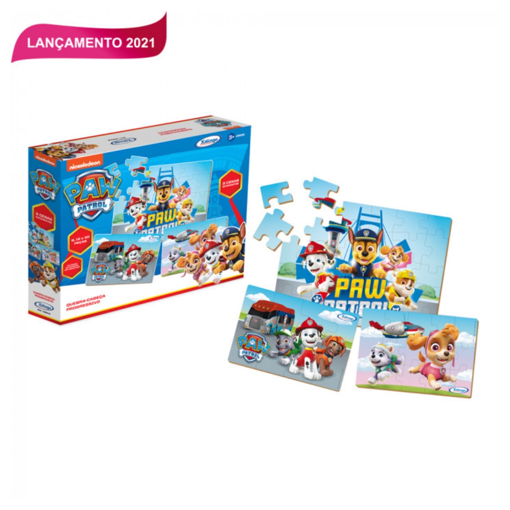 Quebra-Cabeça Infantil Progressivo Patrulha Canina 53 Peças MDF Xalingo - 1383.2
