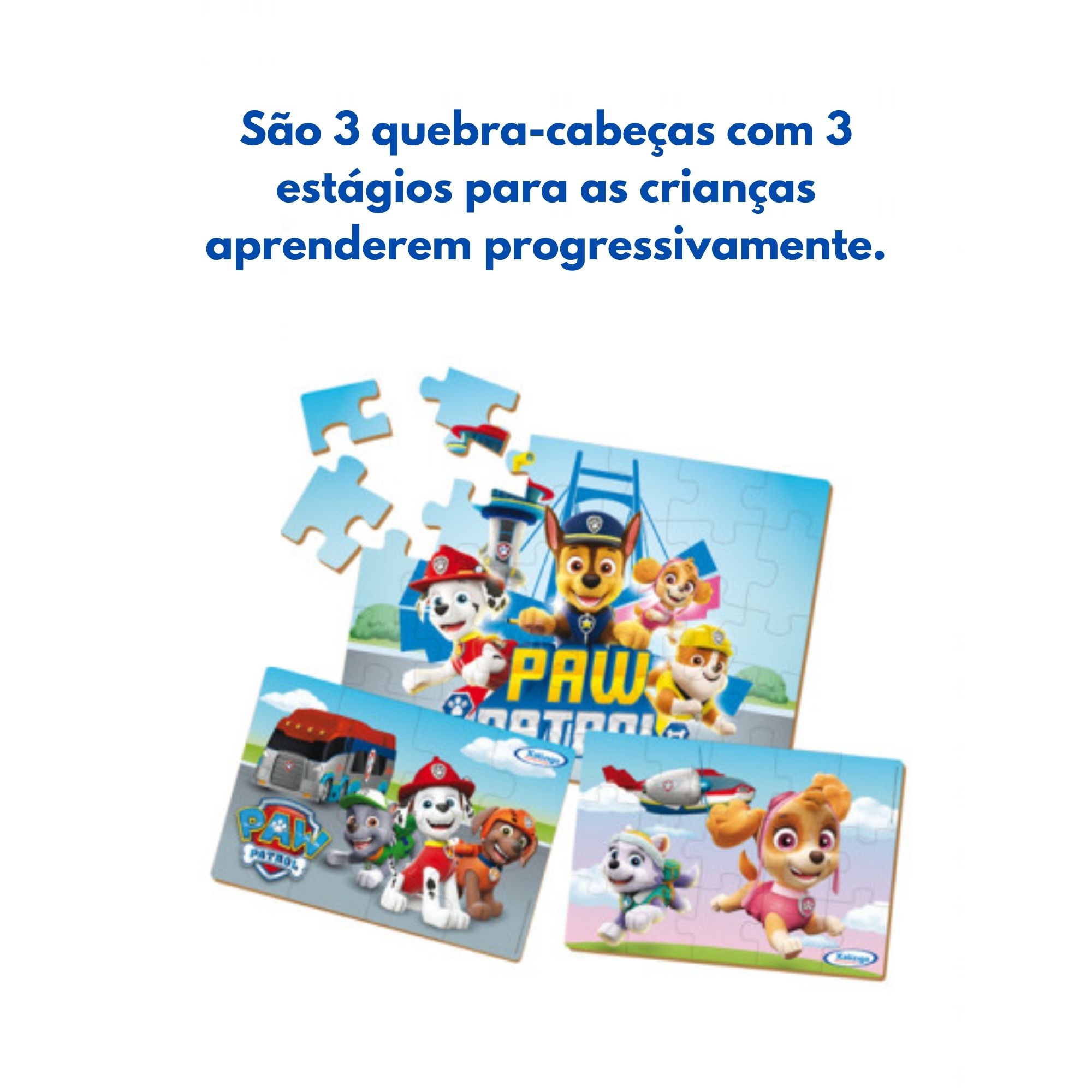 Quebra-Cabeça Infantil Progressivo Patrulha Canina 53 Peças MDF Xalingo - 1383.2