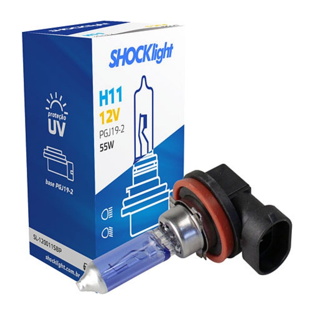 Lâmpada Halogena Super Branca Automotiva H11 12V 55W Shocklight SL-120011SBP (unidade)
