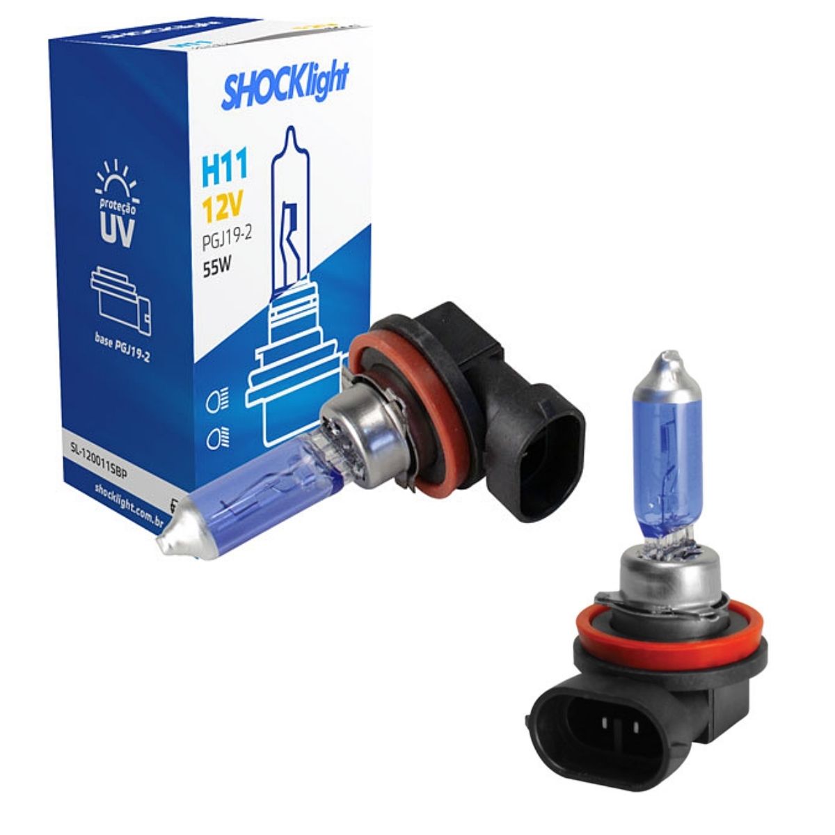 Lâmpada Halogena Super Branca Automotiva H11 12V 55W Shocklight SL-120011SBP (unidade)