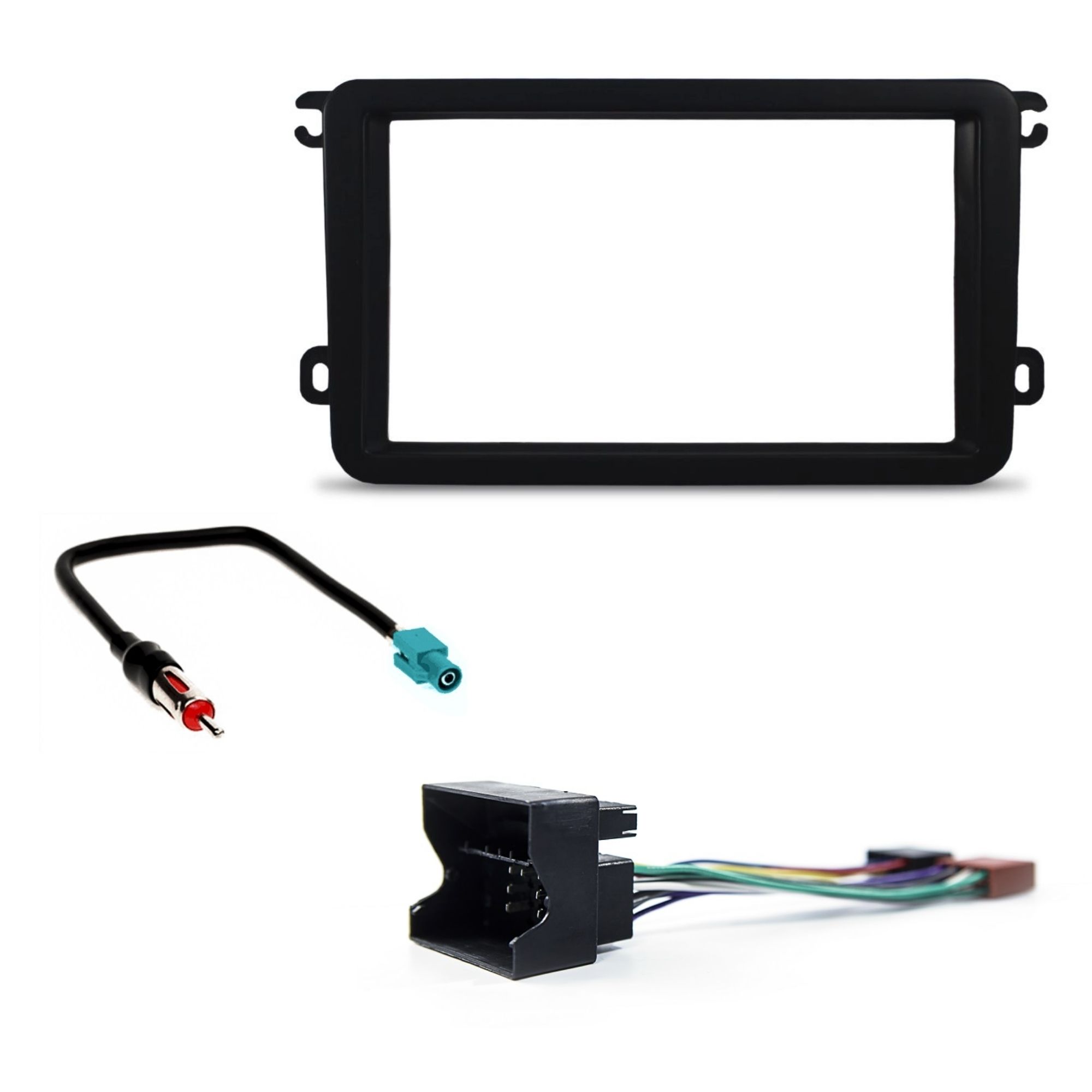 COMP Kit Instalação Amarok Moldura 2 Din + Chicote Ligação Quadrilock + Adaptador de Antena
