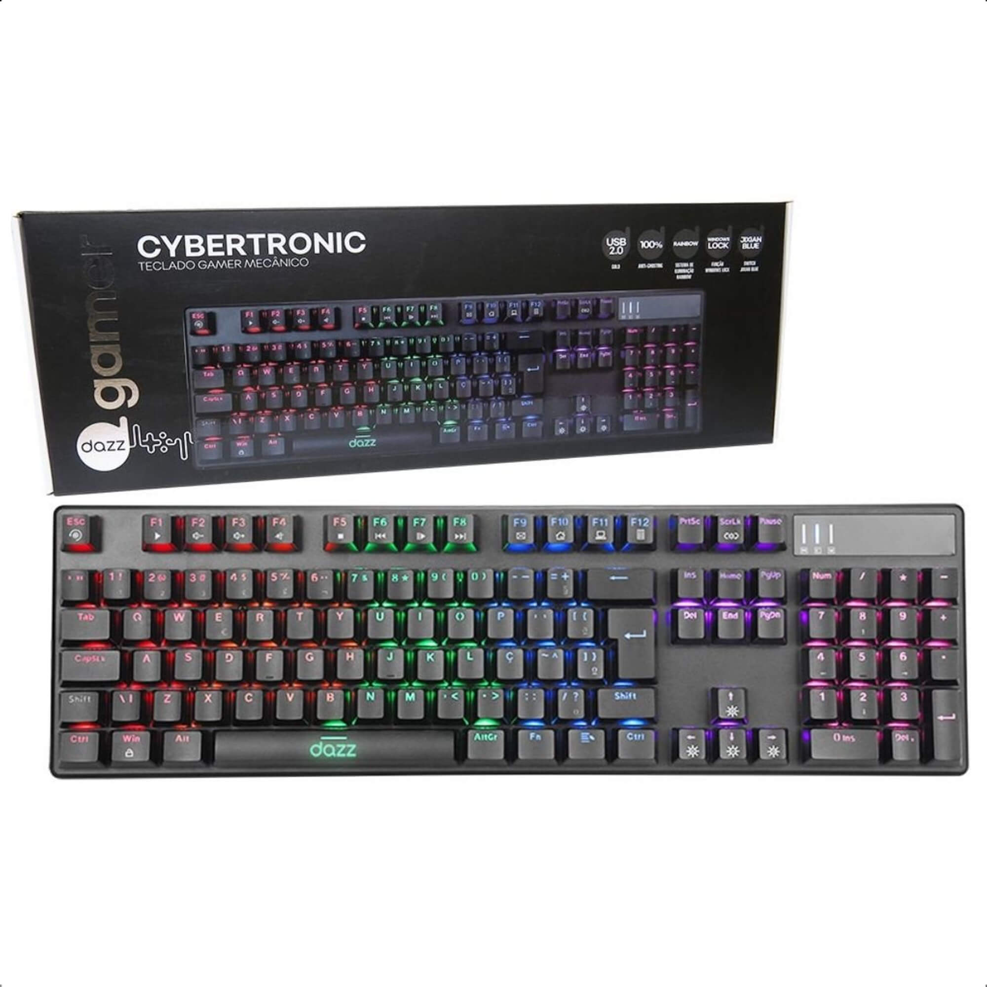 Teclado Mecânico Gamer Dazz Preto Cybertronic RGB Switch Content Blue PT - 625280