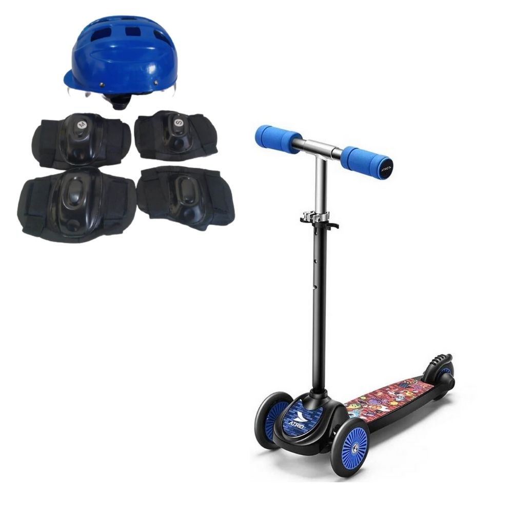 COMP Kit Patinete Infantil 3 Rodas Monster Atrio - ES273 + Kit Proteção Infantil 3X1 Azul Unisex Xalingo - 0549.8