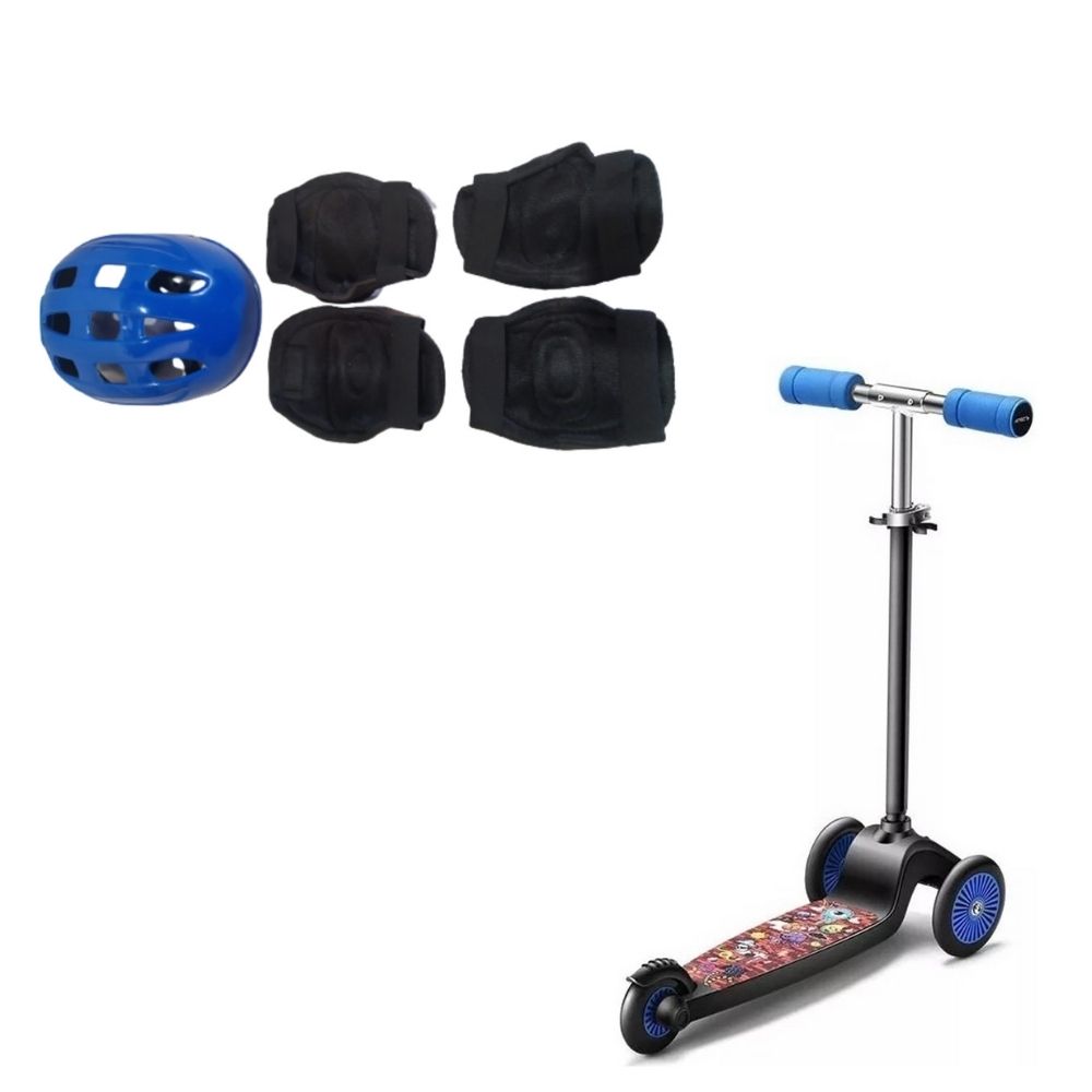 COMP Kit Patinete Infantil 3 Rodas Monster Atrio - ES273 + Kit Proteção Infantil 3X1 Azul Unisex Xalingo - 0549.8