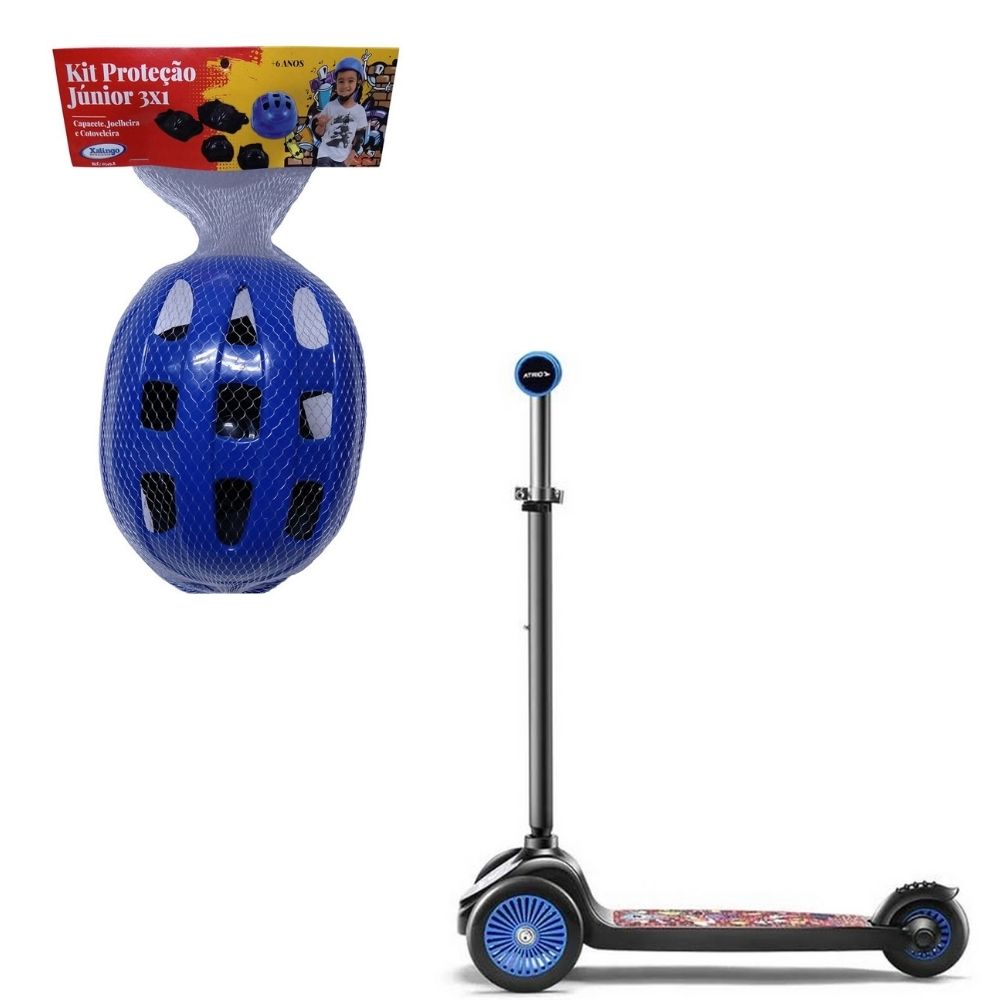 COMP Kit Patinete Infantil 3 Rodas Monster Atrio - ES273 + Kit Proteção Infantil 3X1 Azul Unisex Xalingo - 0549.8