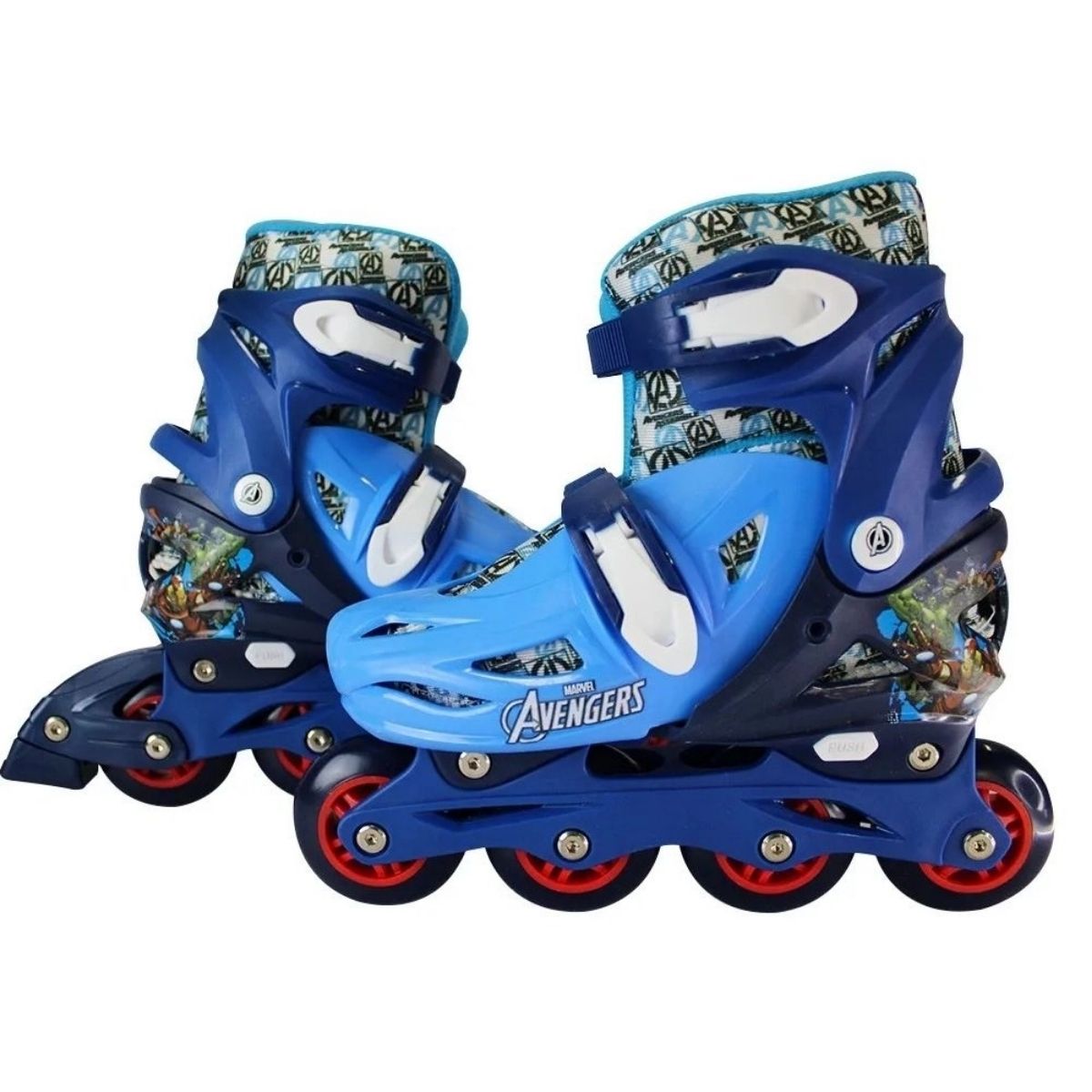 Patins Inline Ajustavel Vingadores TAM 35-38 Multikids - BR1165 + Kit Proteção Infantil 3X1 Azul Unisex Xalingo - 0549.8