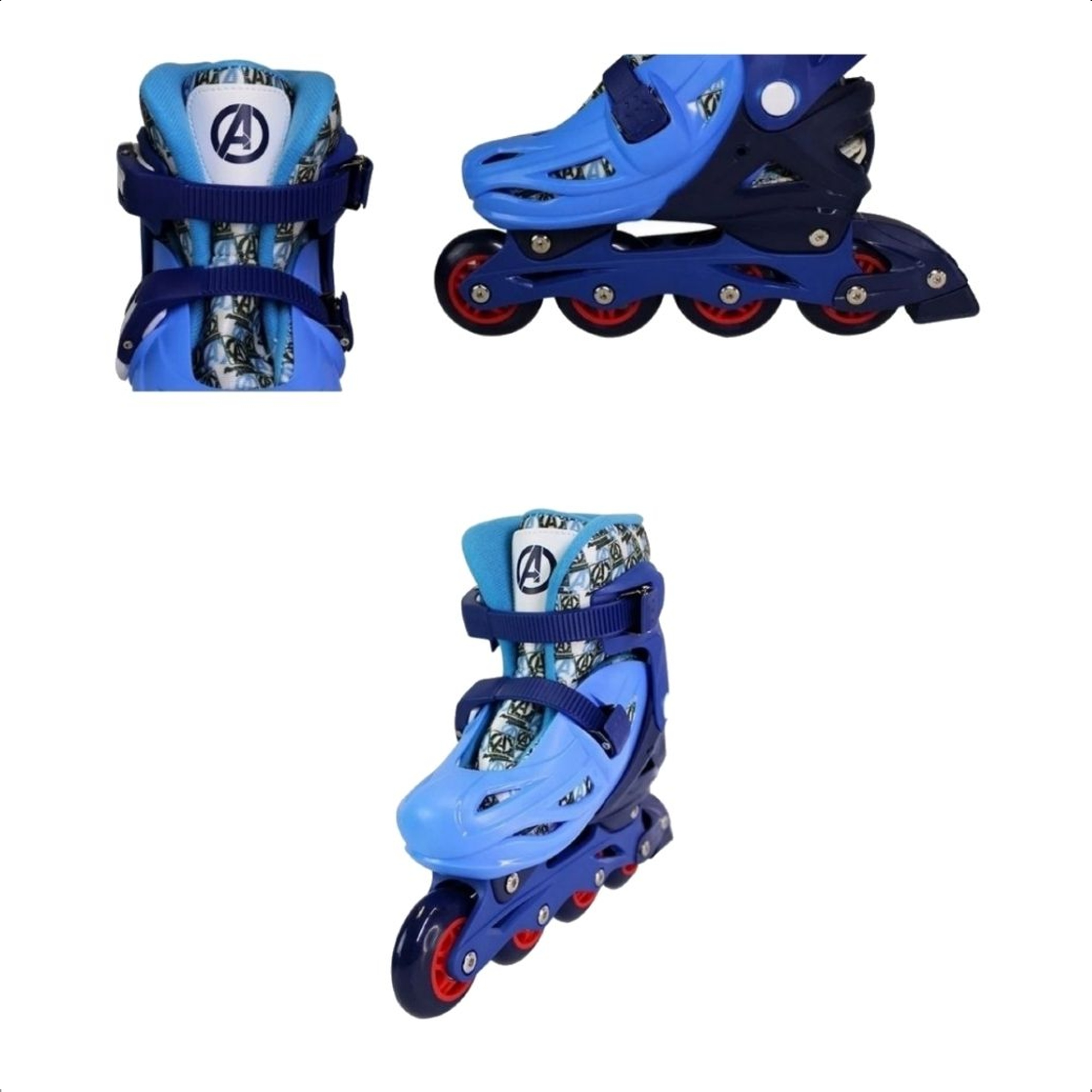 Patins Inline Ajustavel Vingadores TAM 35-38 Multikids - BR1165 + Kit Proteção Infantil 3X1 Azul Unisex Xalingo - 0549.8