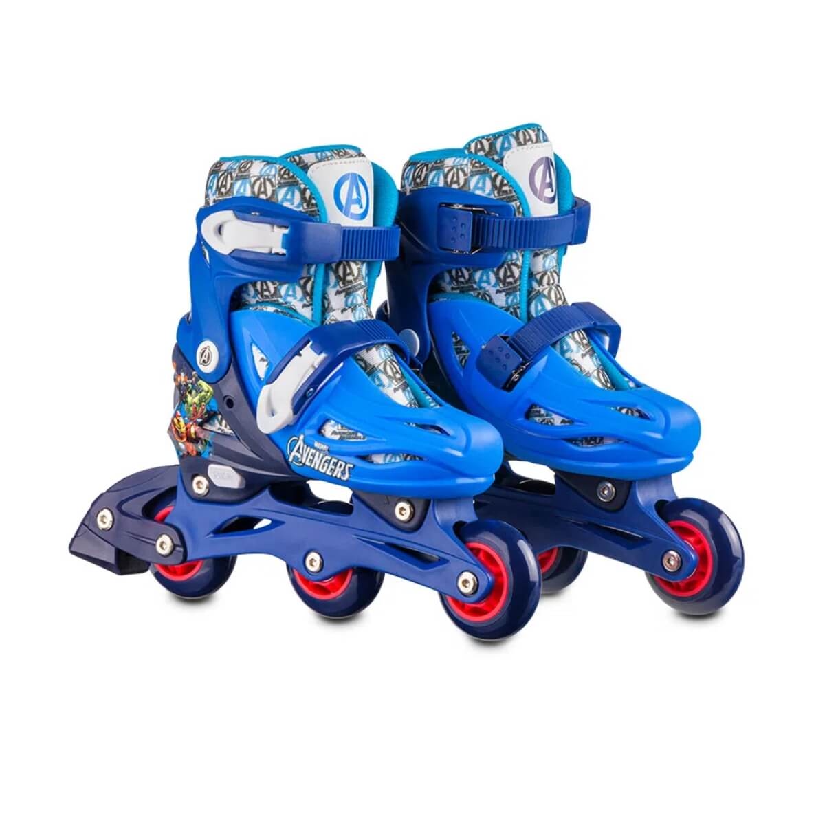 Patins Inline Ajustavel Vingadores TAM 31-34 Multikids + Kit Proteção Infantil 3X1 Azul Unisex Xalingo