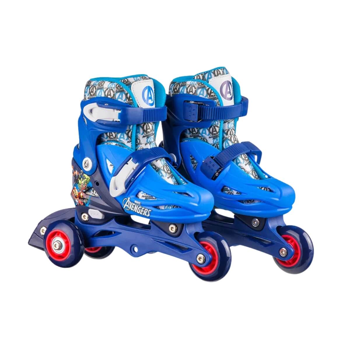 Patins Inline Ajustavel Vingadores TAM 31-34 Multikids + Kit Proteção Infantil 3X1 Azul Unisex Xalingo